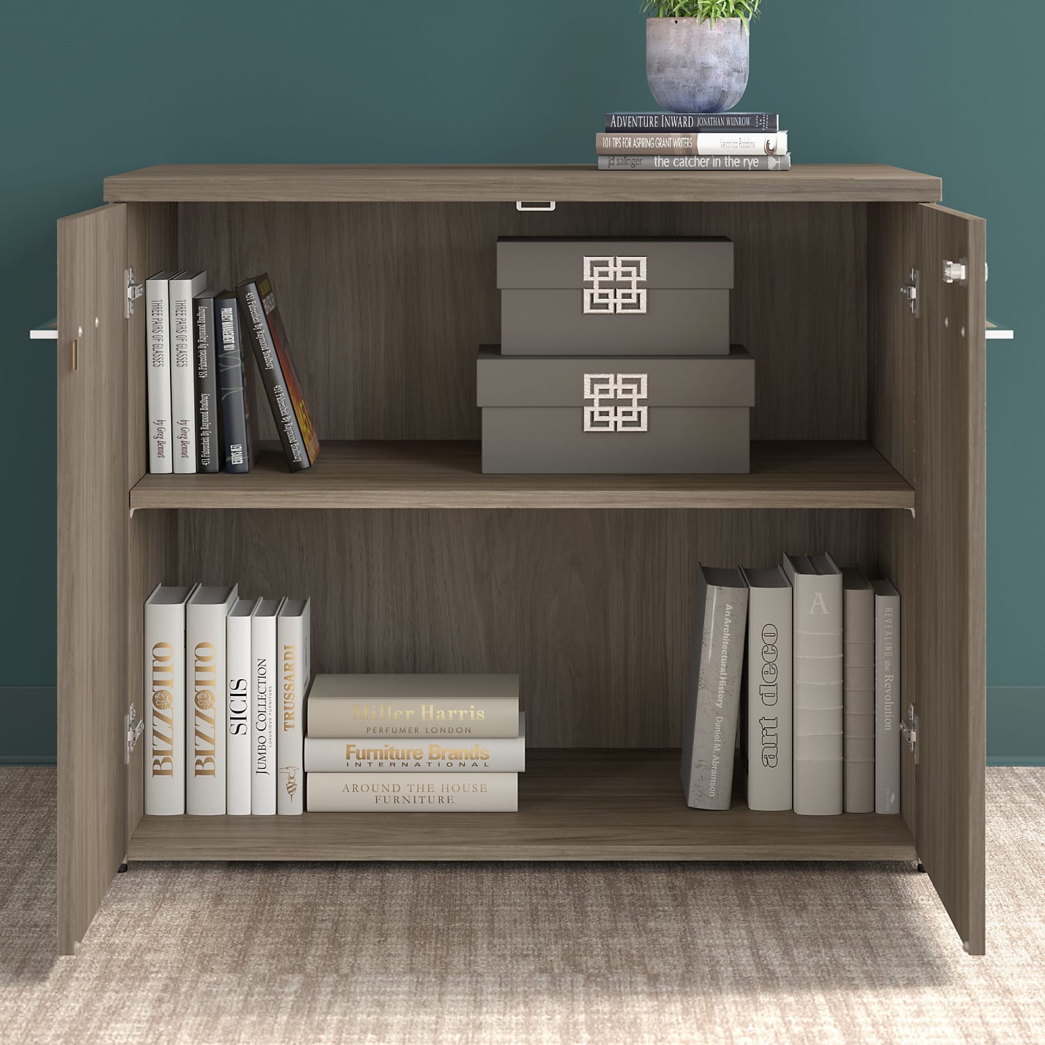 Bush Business Furniture Office 500 36inW Storage Cabinet With Doors, Modern Hickory, Standard Delivery - Image 4