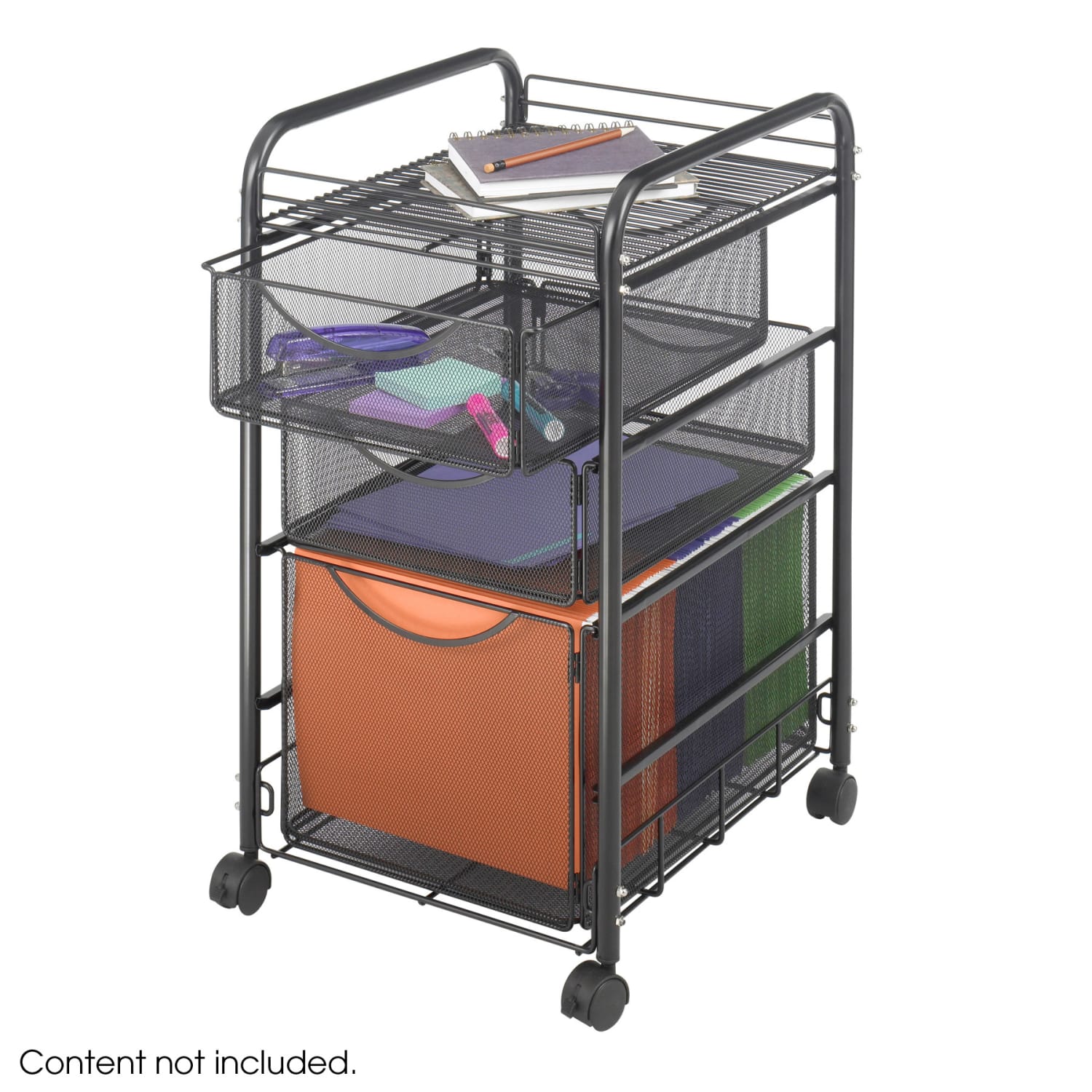 Safco Onyx Mesh File Cart With 1 File Drawer And 2 Small Drawers, 27 1/2inH x 15 1/4inW x 17 1/2inD, Black - Image 3