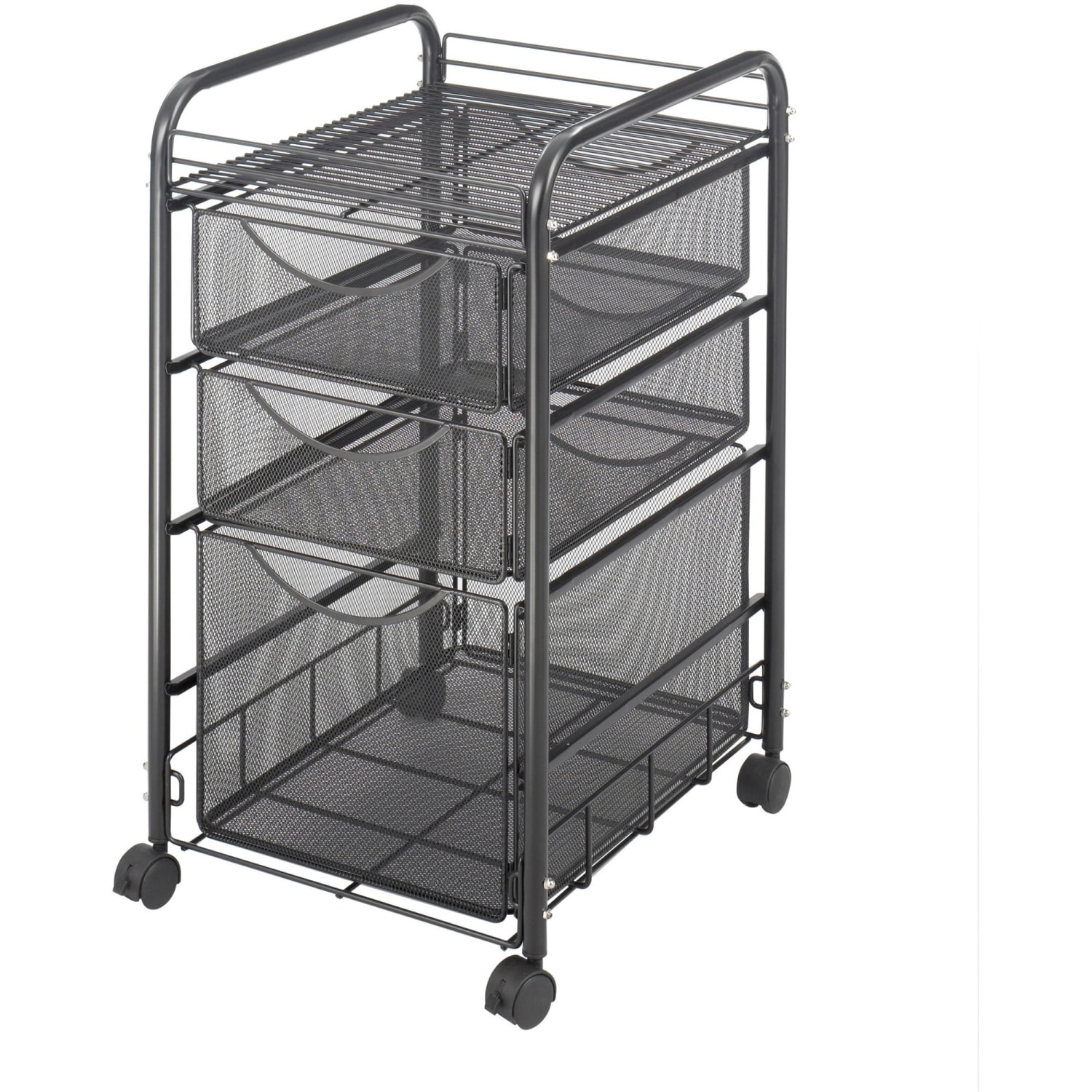 Safco Onyx Mesh File Cart With 1 File Drawer And 2 Small Drawers, 27 1/2inH x 15 1/4inW x 17 1/2inD, Black - Image 4