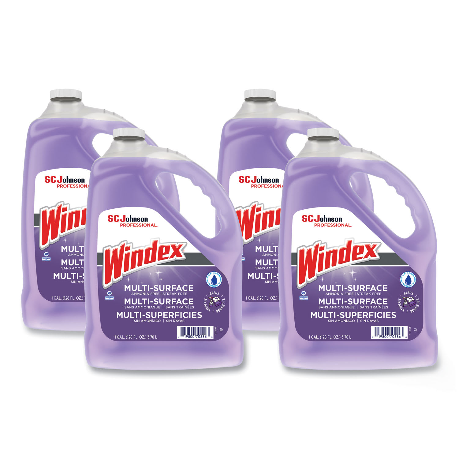 Windex Non-Ammoniated Glass/Multi Surface Cleaner, Pleasant Scent, 128 oz Bottle, 4/CT