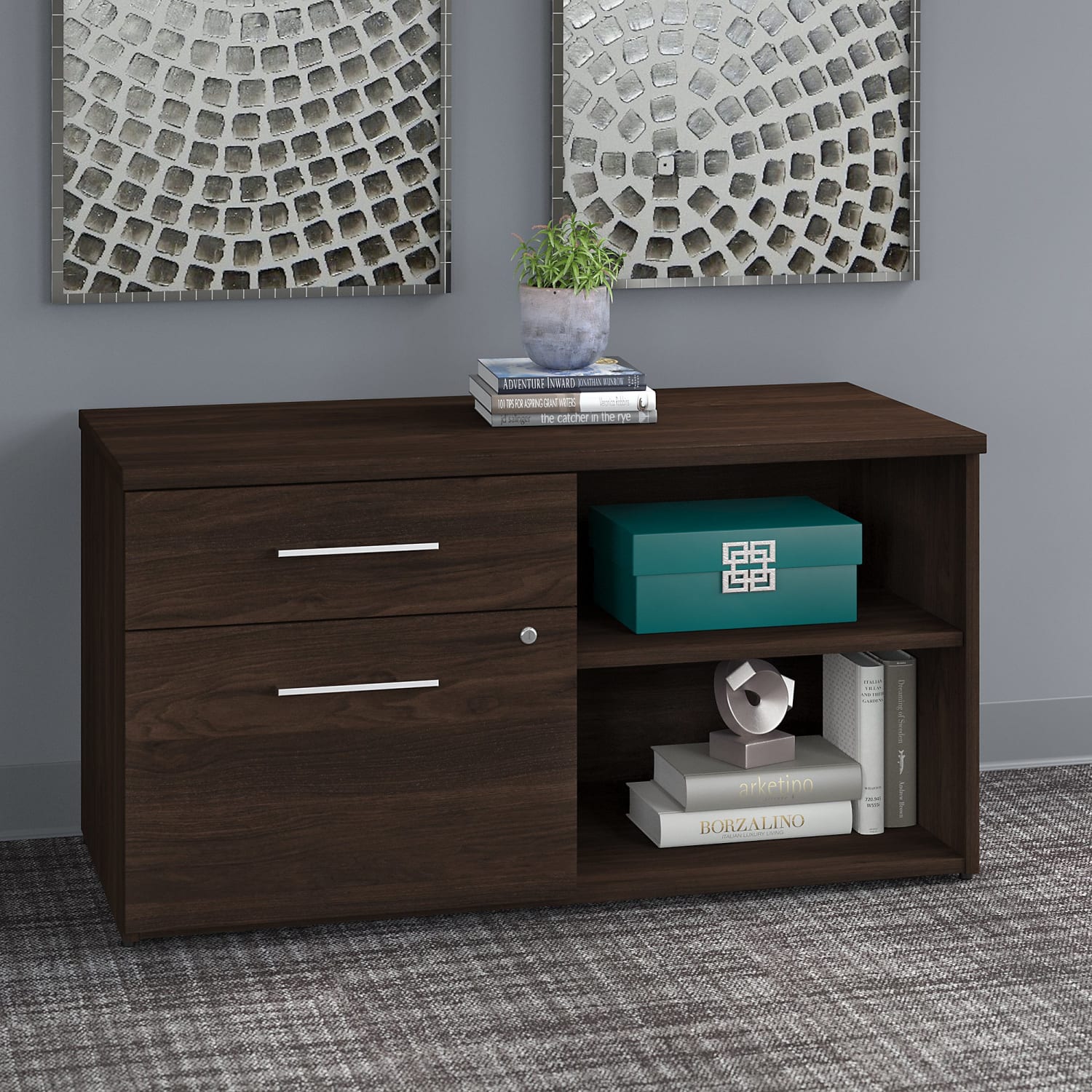 Bush Business Furniture Office 500 Low Storage Cabinet With Drawers And Shelves, Black Walnut, Standard Delivery - Image 3