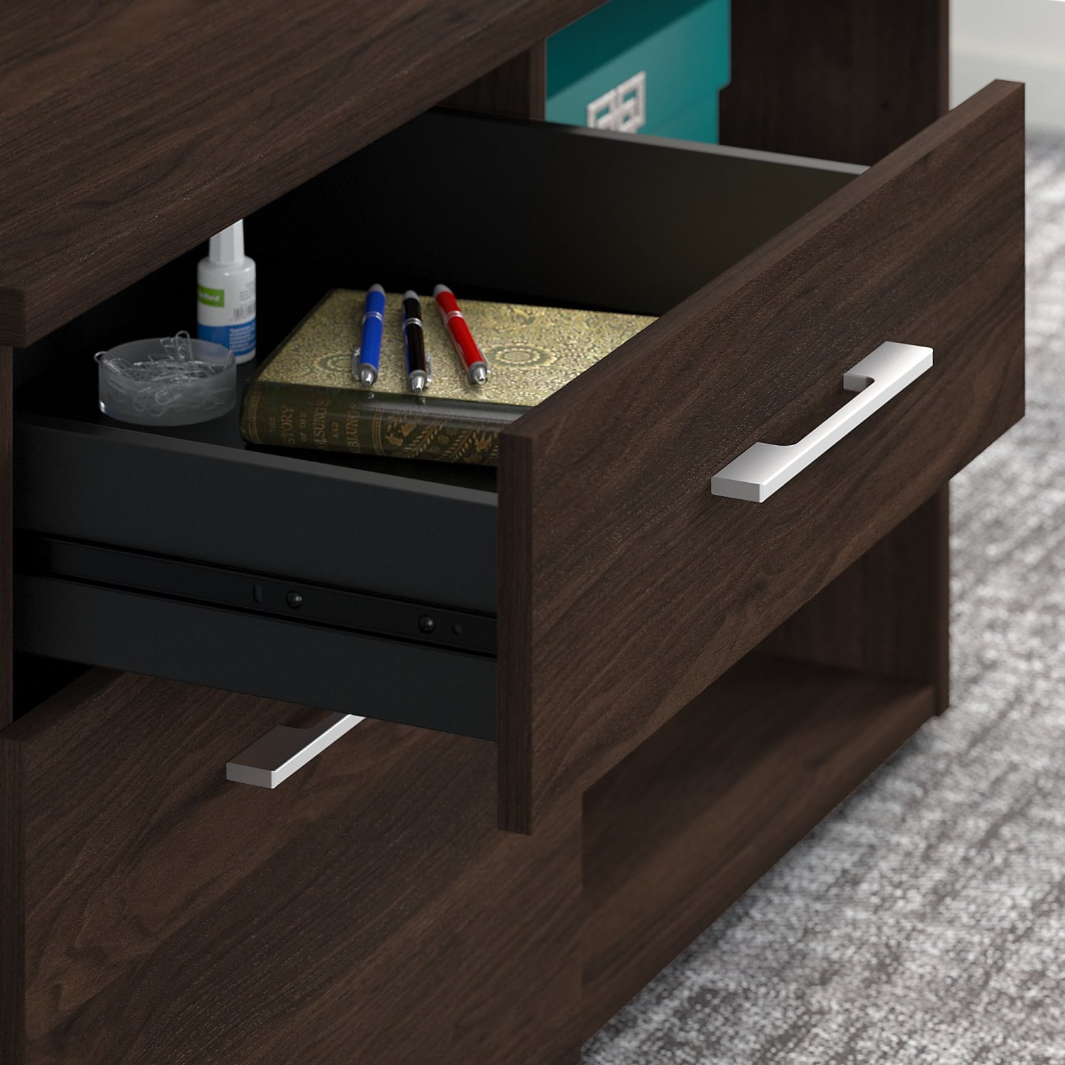 Bush Business Furniture Office 500 Low Storage Cabinet With Drawers And Shelves, Black Walnut, Standard Delivery - Image 5