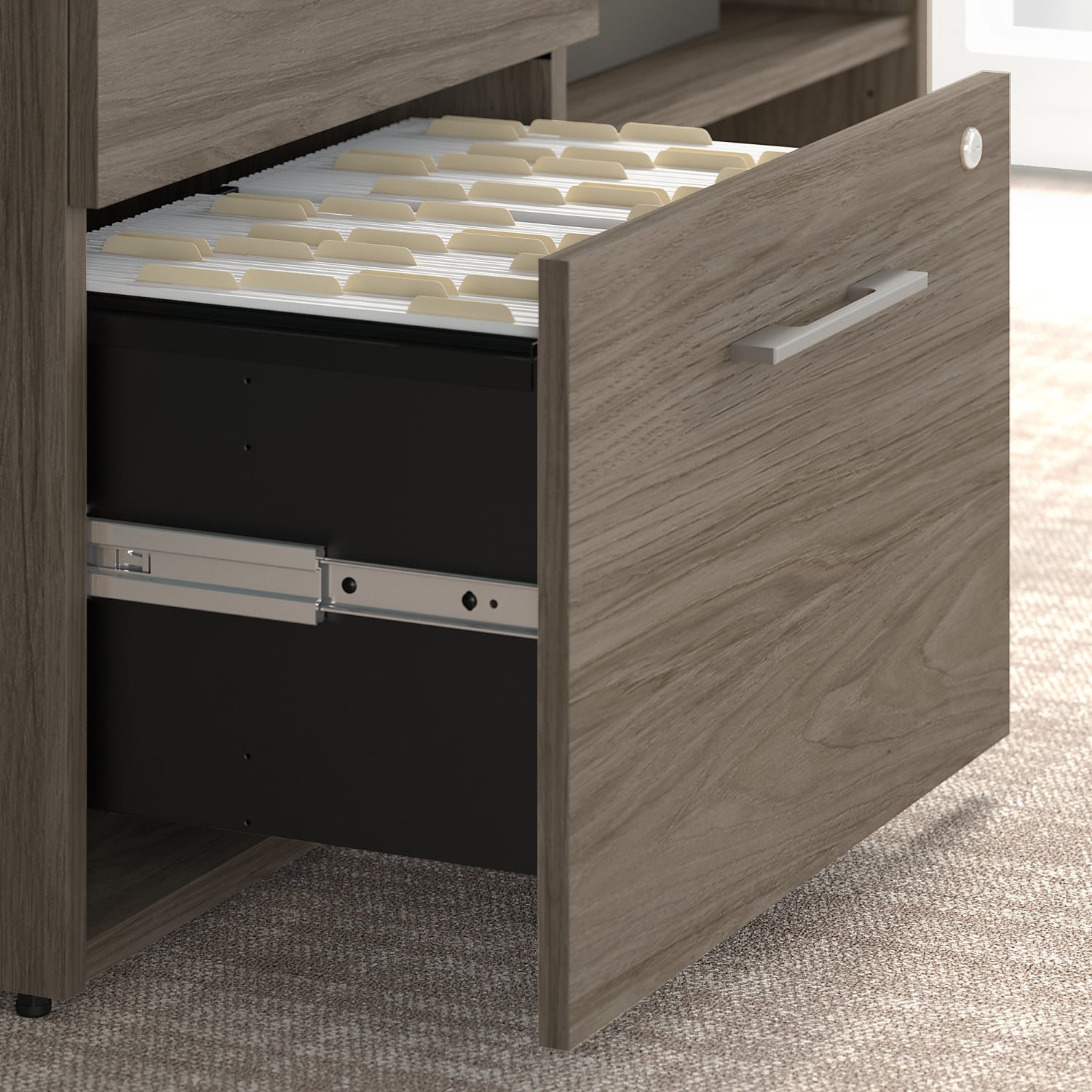 Bush Business Furniture Office 500 Low Storage Cabinet With Drawers And Shelves, Modern Hickory, Standard Delivery - Image 4