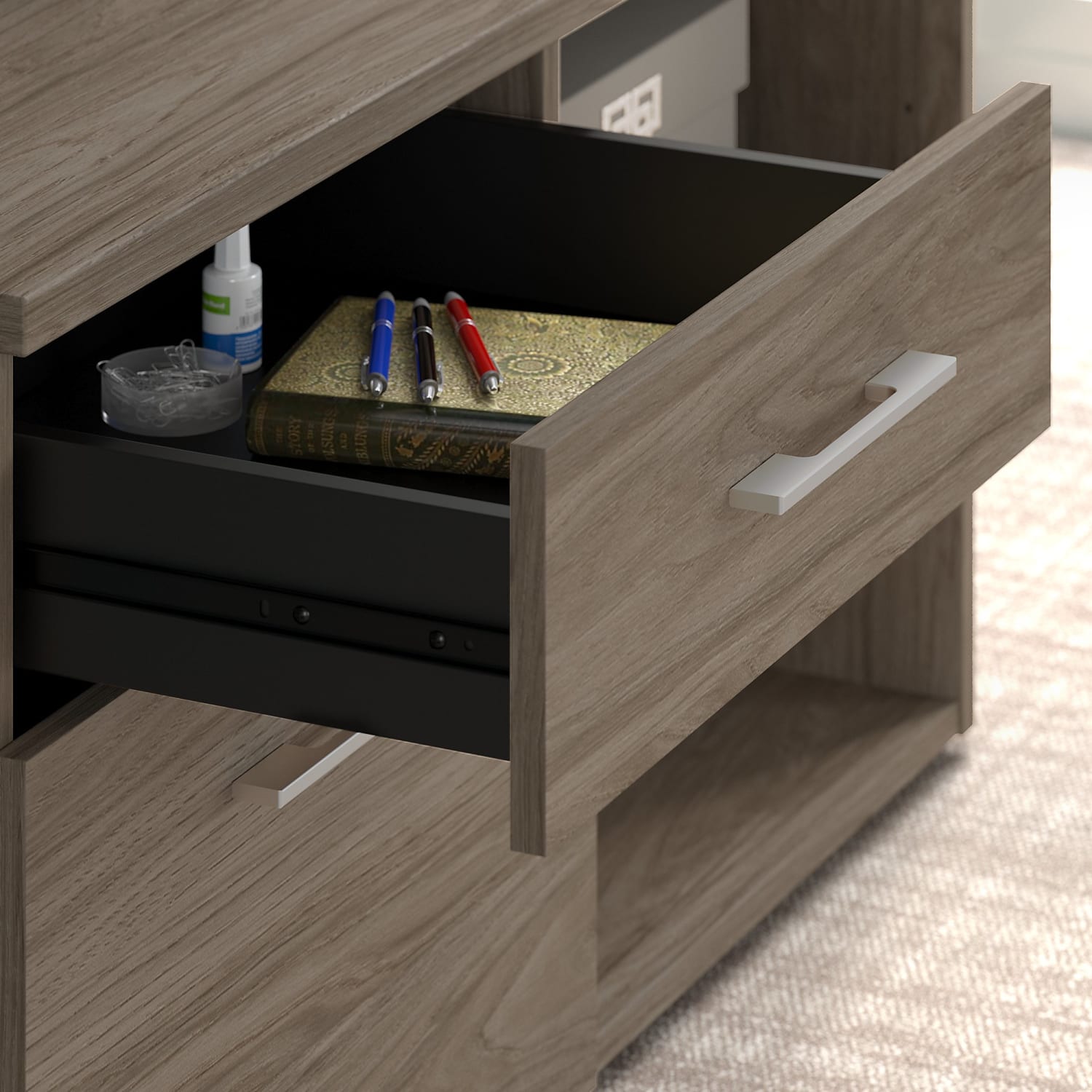 Bush Business Furniture Office 500 Low Storage Cabinet With Drawers And Shelves, Modern Hickory, Standard Delivery - Image 5