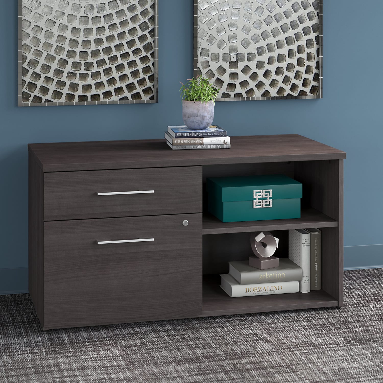 Bush Business Furniture Office 500 Low Storage Cabinet With Drawers And Shelves, Storm Gray, Standard Delivery - Image 3