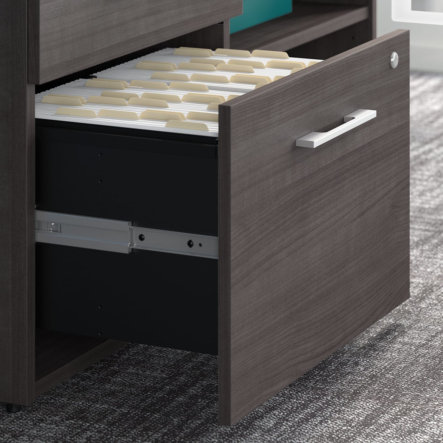 Bush Business Furniture Office 500 Low Storage Cabinet With Drawers And Shelves, Storm Gray, Standard Delivery - Image 4