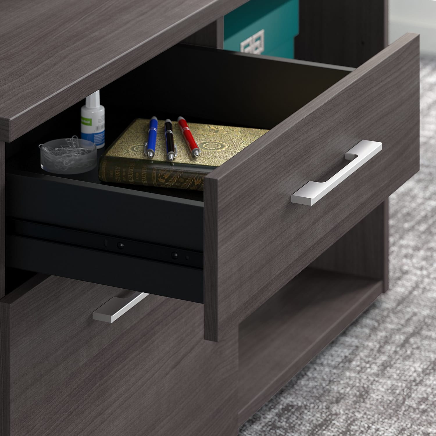Bush Business Furniture Office 500 Low Storage Cabinet With Drawers And Shelves, Storm Gray, Standard Delivery - Image 5