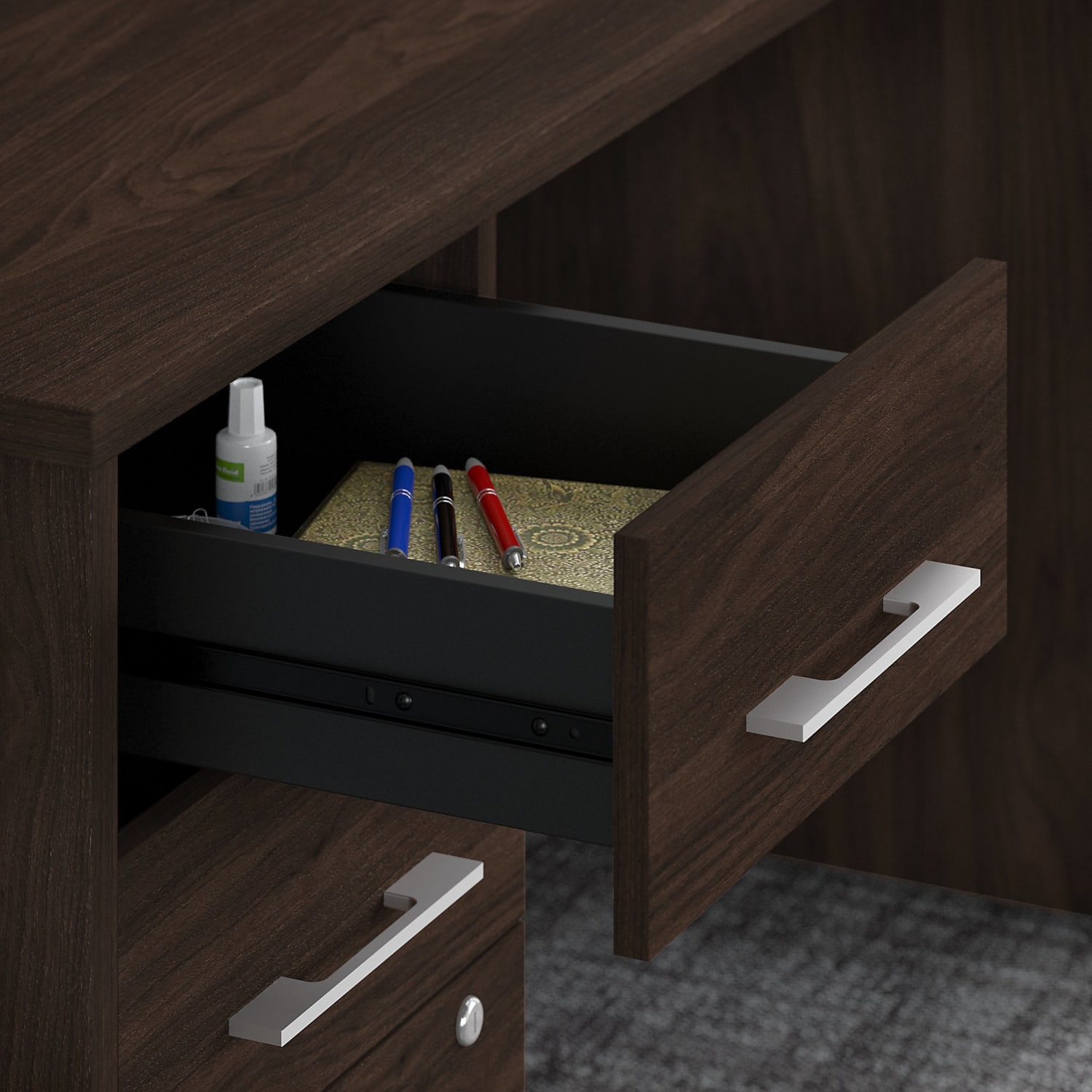 Bush Business Furniture Office 500 72inW Executive Computer Desk With Lateral File Cabinets And Hutch, Black Walnut, Standard Delivery - Image 6