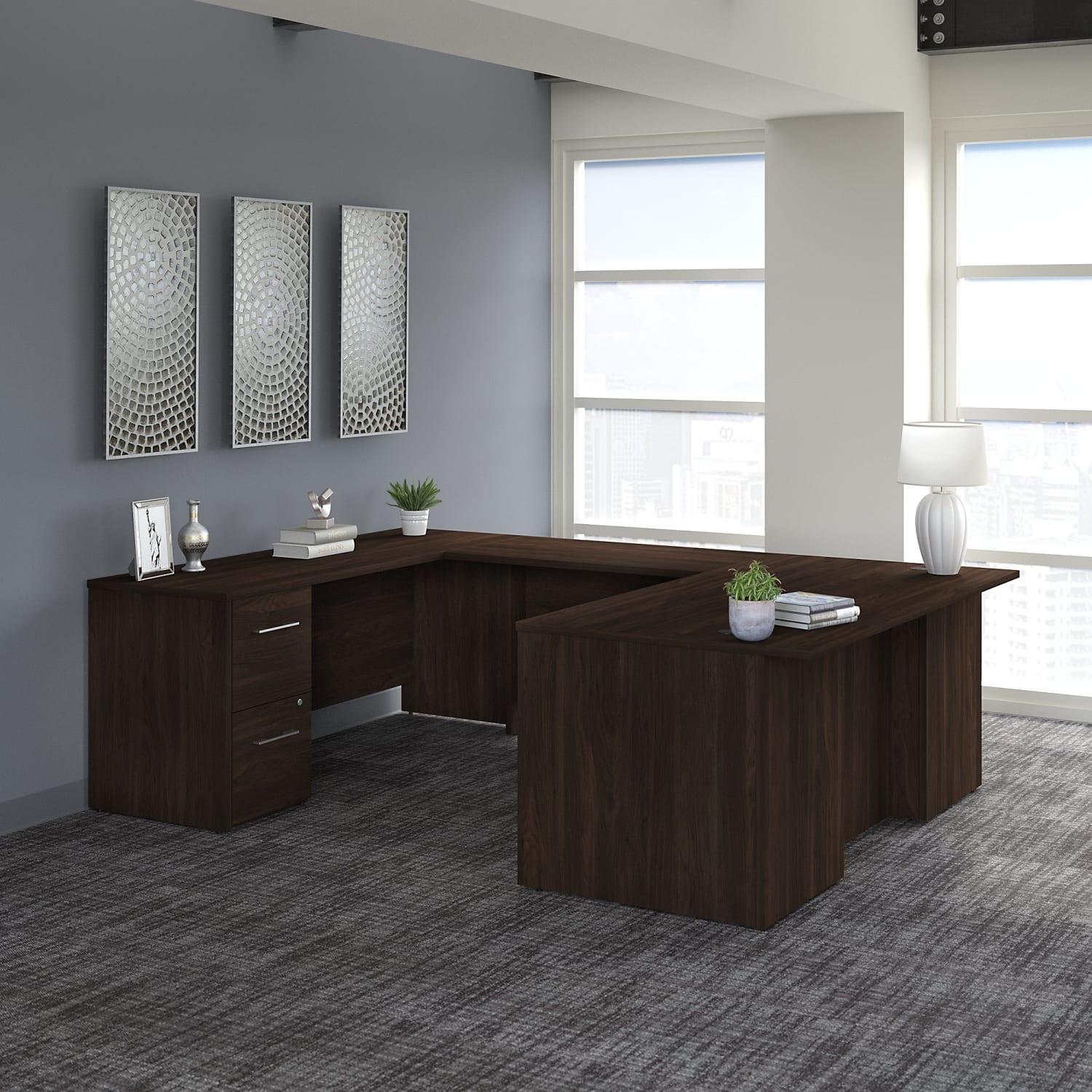 Bush Business Furniture Office 500 72inW U-Shaped Executive Corner Desk With Drawers, Black Walnut, Standard Delivery - Image 3