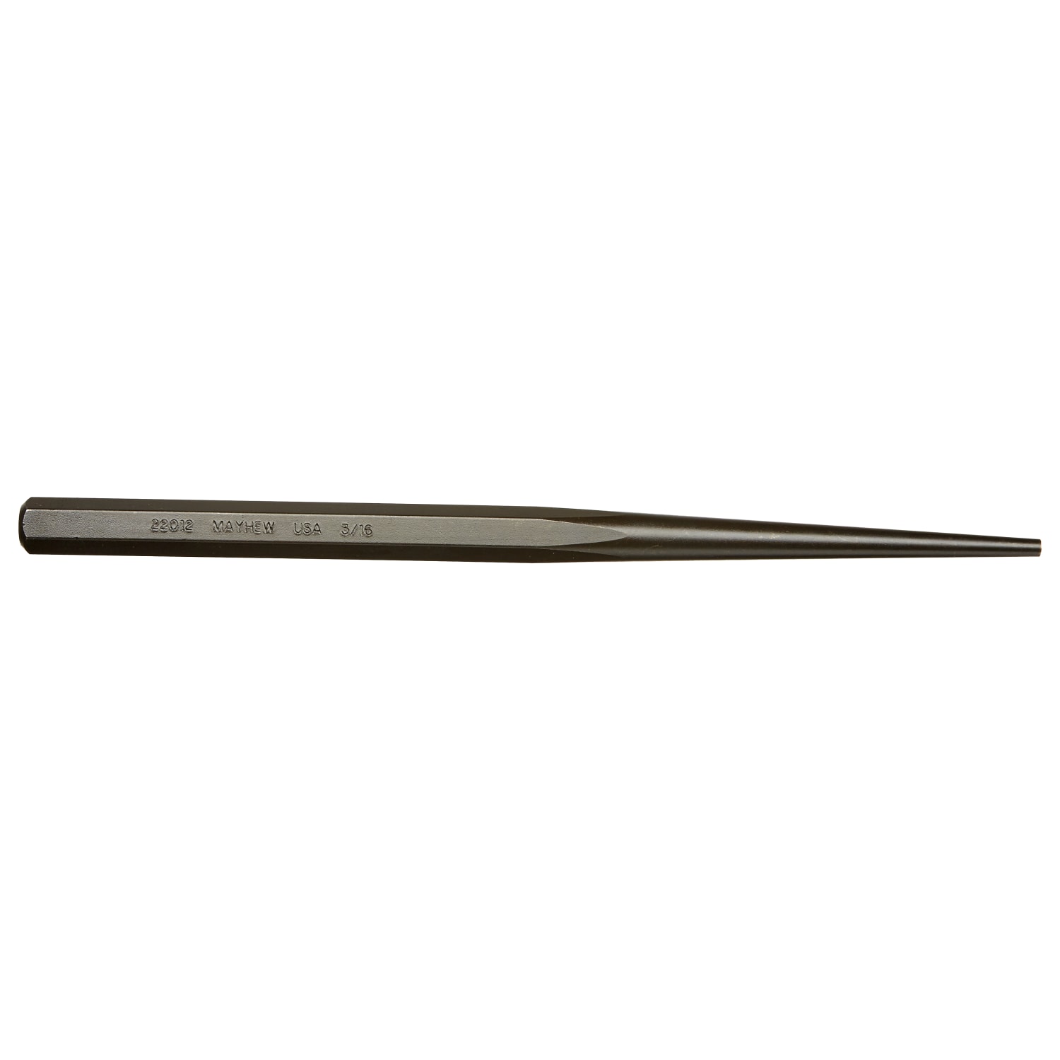 Mayhew Tools Line Up Punch  Full Finish, 10 in, 3/16 in Tip, Alloy Steel