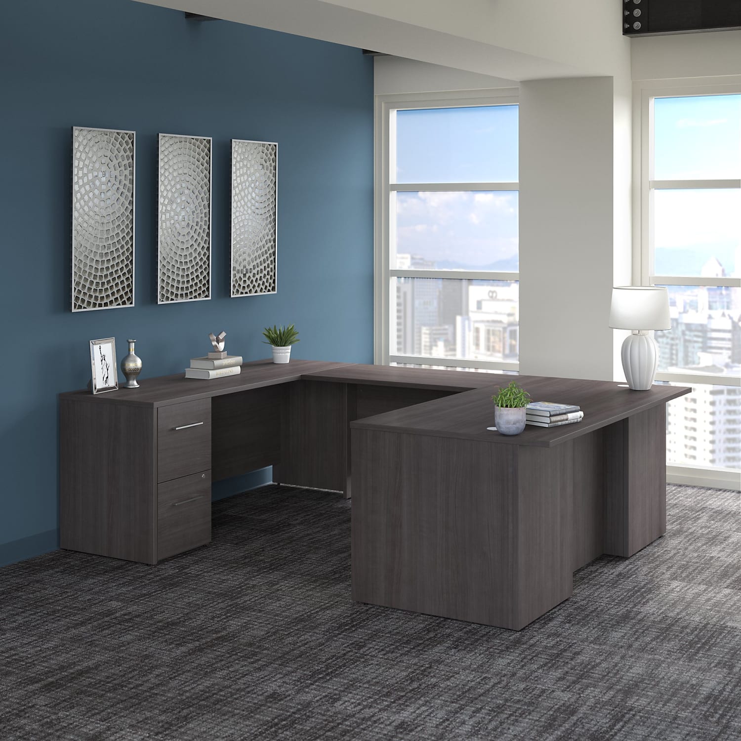 Bush Business Furniture Office 500 72inW U-Shaped Executive Corner Desk With Drawers, Storm Gray, Standard Delivery - Image 3