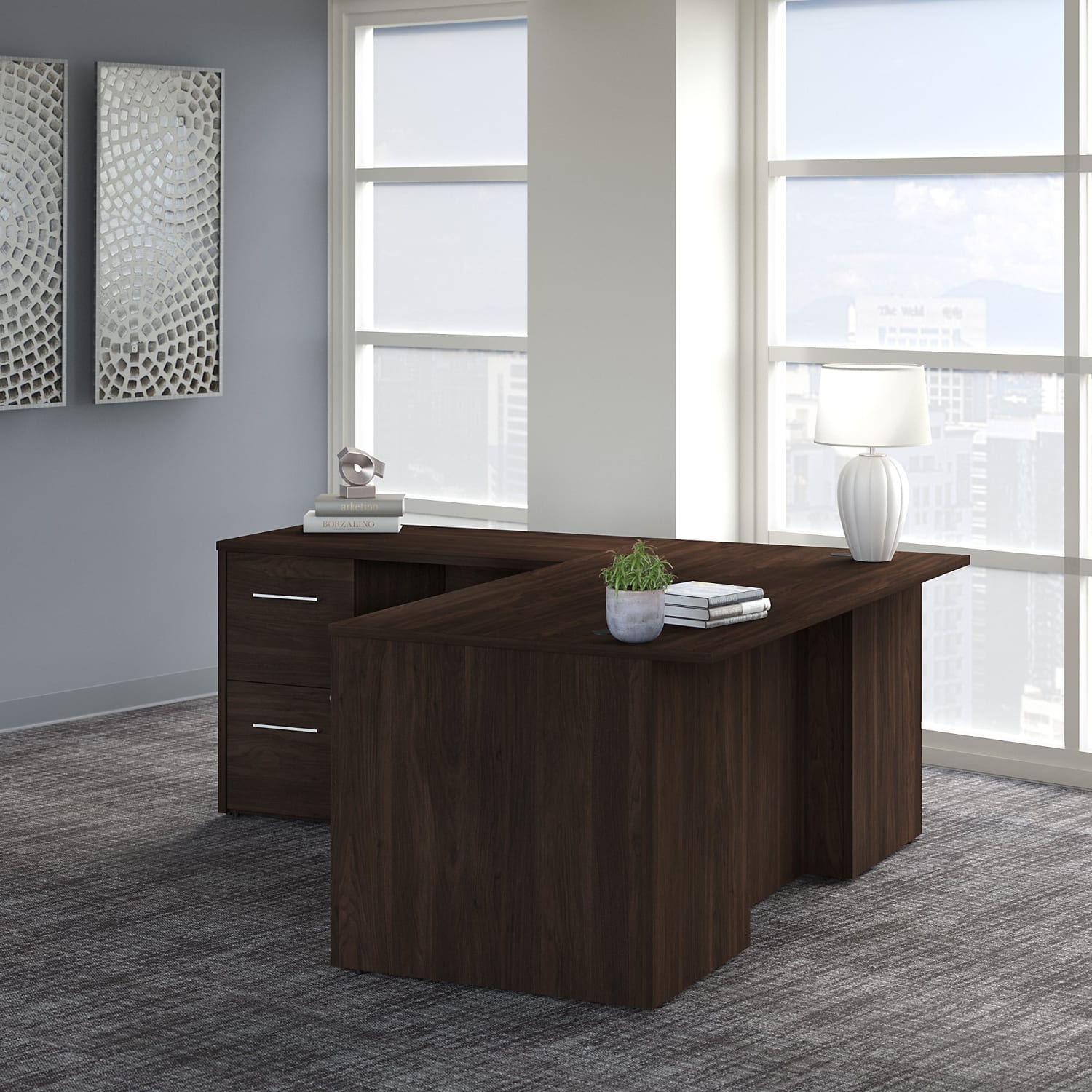 Bush Business Furniture Office 500 72inW L-Shaped Executive Corner Desk With Drawers, Black Walnut, Standard Delivery - Image 3