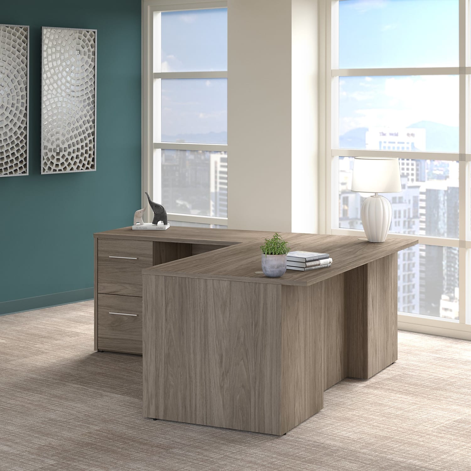 Bush Business Furniture Office 500 72inW L-Shaped Executive Corner Desk With Drawers, Modern Hickory, Standard Delivery - Image 3