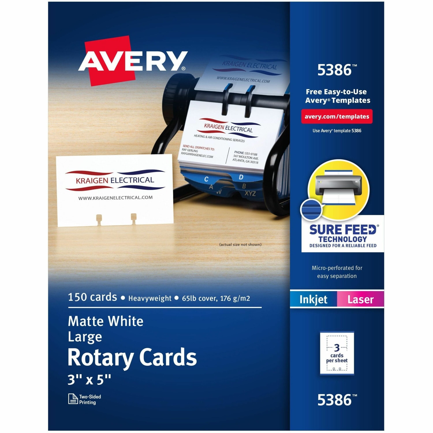 Avery Laser Rotary Cards, 3in x 5in, Box Of 150
