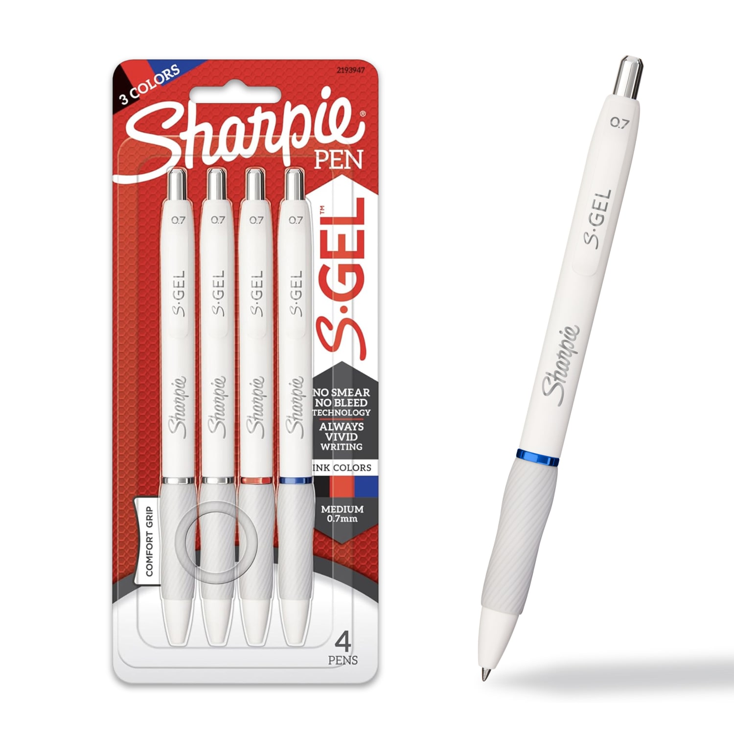 Sharpie S-Gel Fashion Barrel Gel Pens, Medium Point, 0.7 mm, White Barrels, Assorted Ink, Pack Of 4 Pens - Image 3