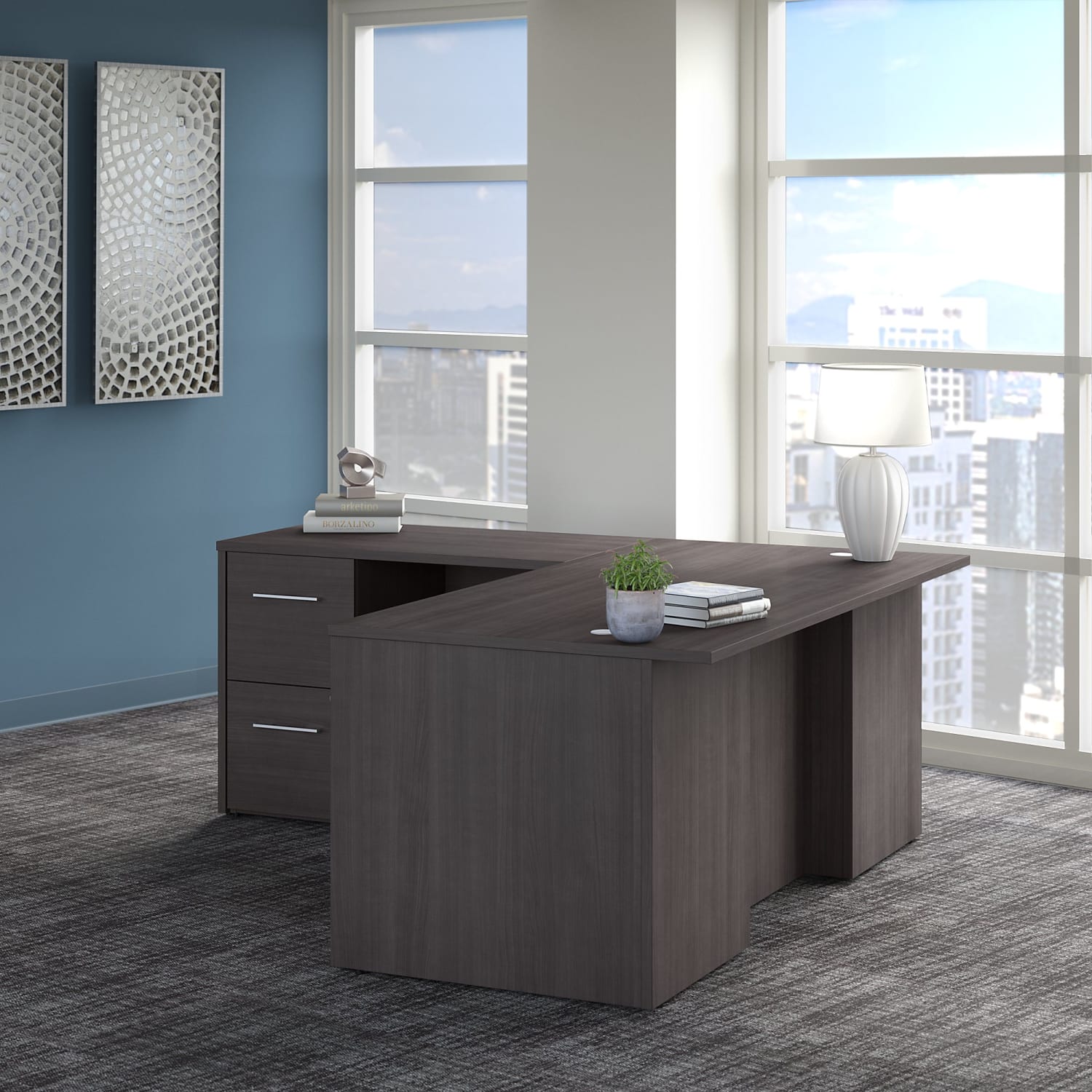 Bush Business Furniture Office 500 72inW L-Shaped Executive Corner Desk With Drawers, Storm Gray, Standard Delivery - Image 3
