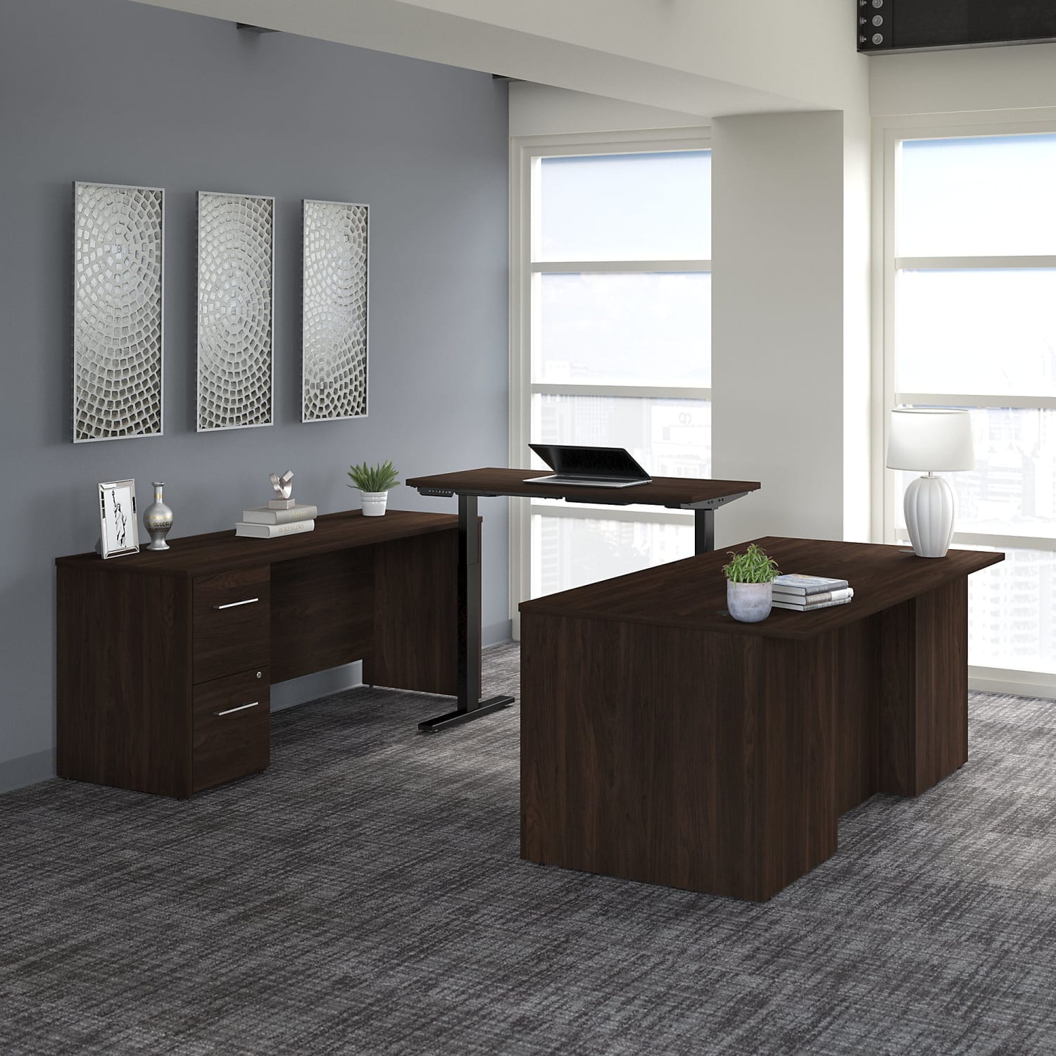 Bush Business Furniture Office 500 Electric Height-Adjustable U-Shaped Executive Desk With Drawers, 72inW, Black Walnut, Standard Delivery - Image 3