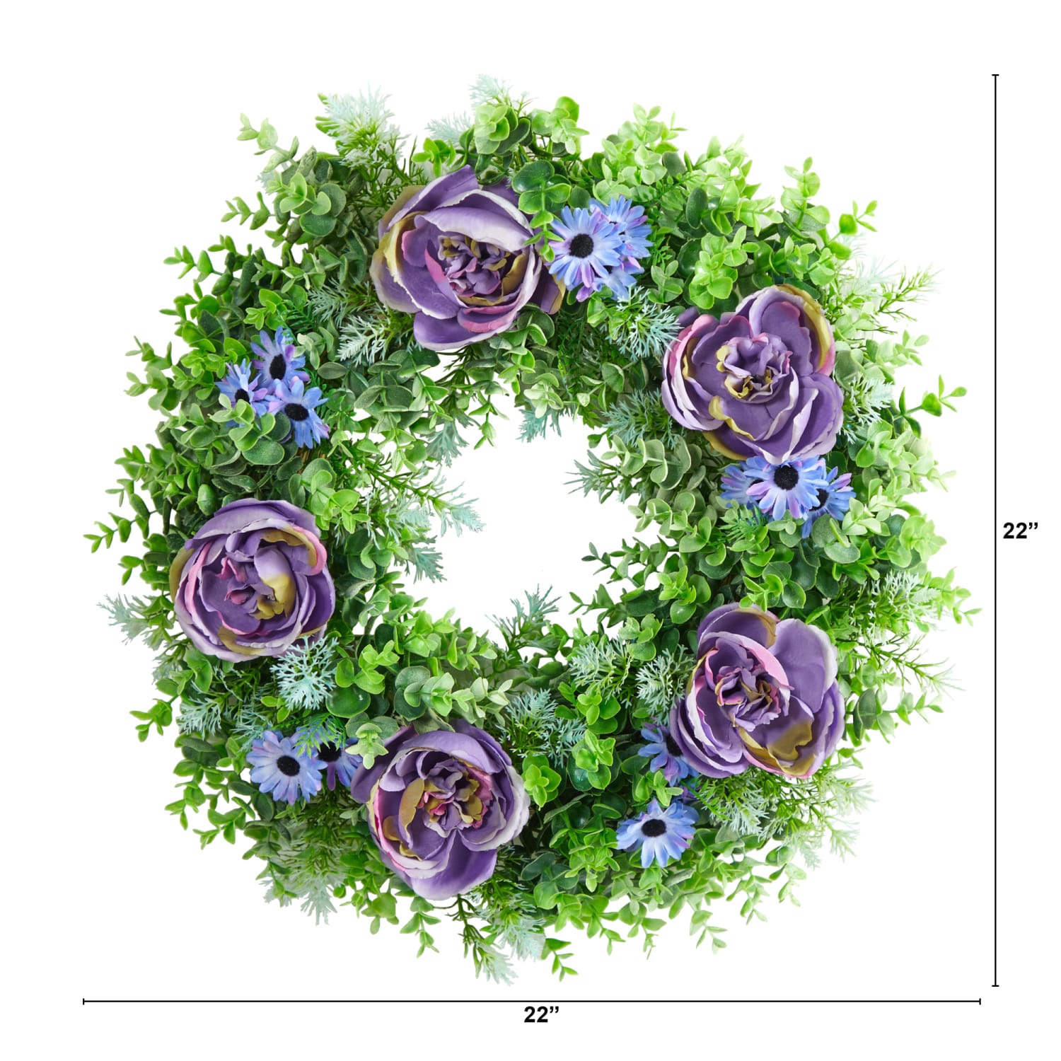 Nearly Natural Rose, Daisy and Greens 22inH Artificial Wreath, 22inH x 22inW x 5inD, Purple - Image 3