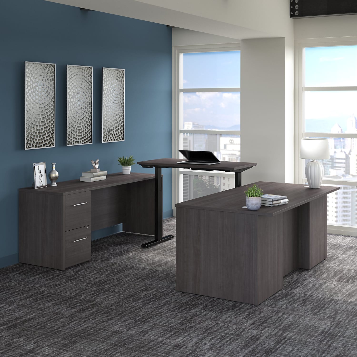 Bush Business Furniture Office 500 Electric Height-Adjustable U-Shaped Executive Desk With Drawers, 72inW, Storm Gray, Standard Delivery - Image 3