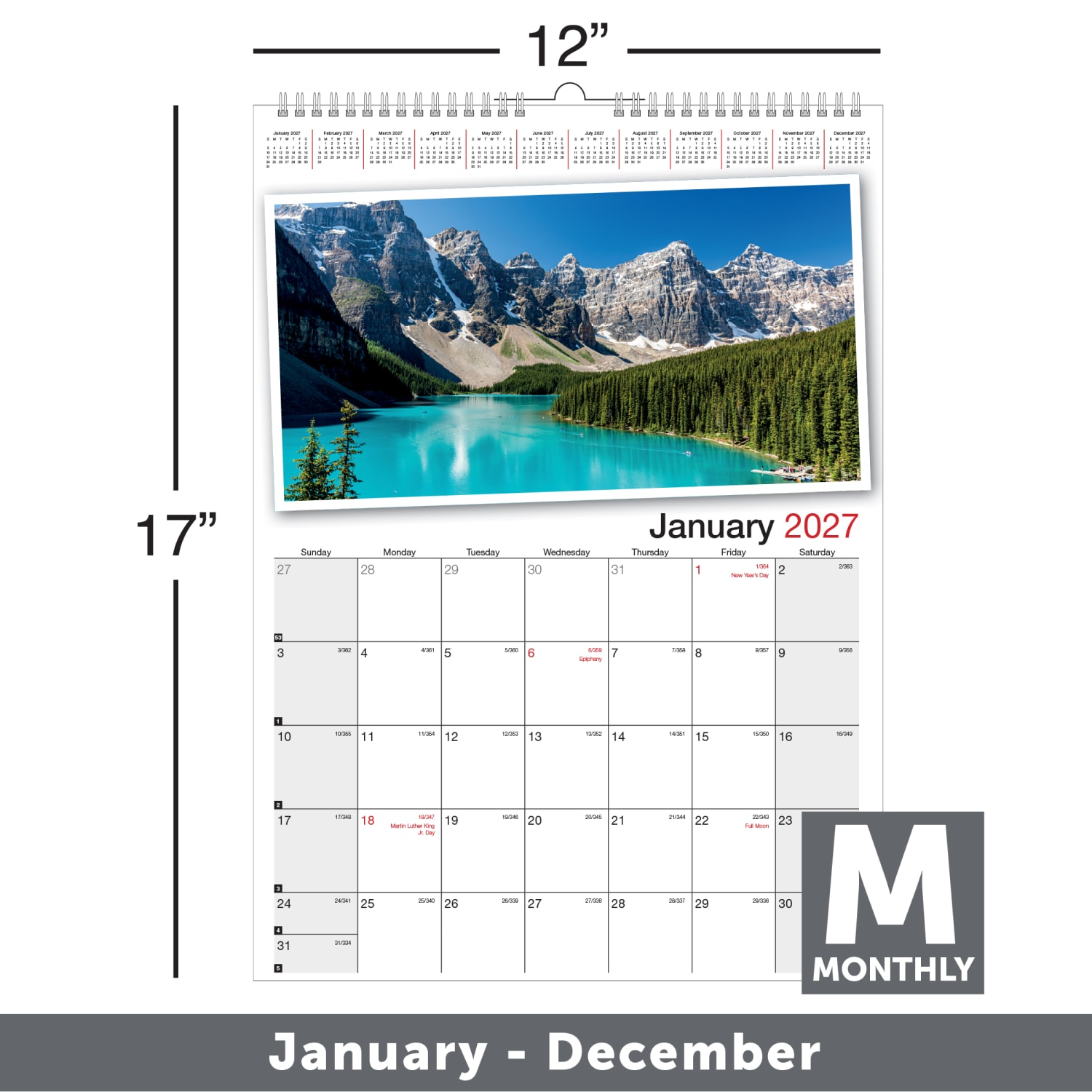 2027 Office Depot Brand Monthly Wall Calendar, 12in x 17in, Scenic, January to December - Image 3