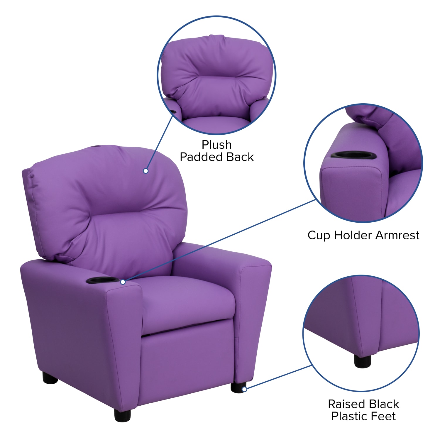 Flash Furniture Contemporary Kids Vinyl Recliner Accent Chair With Cup Holder Lavender PopularChairscom