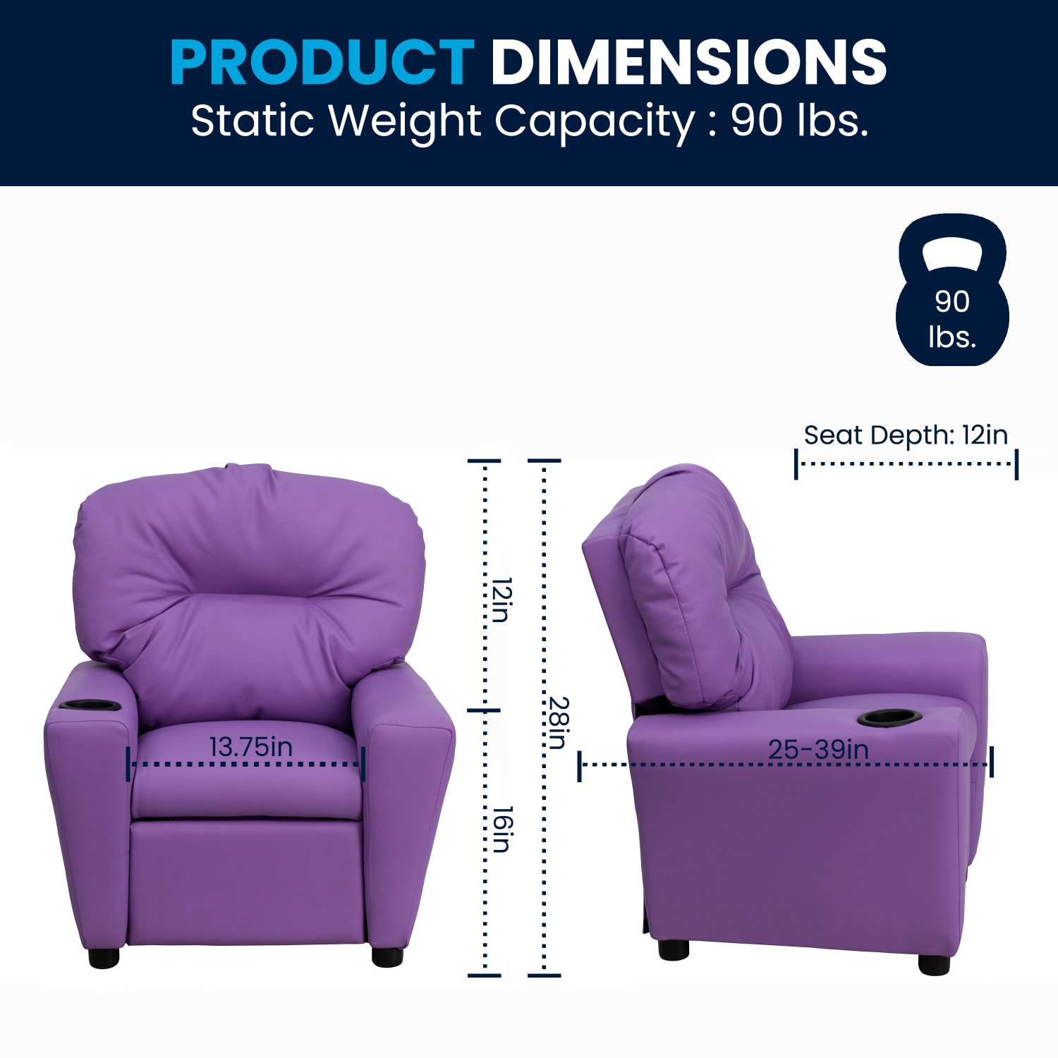 Flash Furniture Contemporary Kids Vinyl Recliner Accent Chair With Cup Holder Lavender PopularChairscom