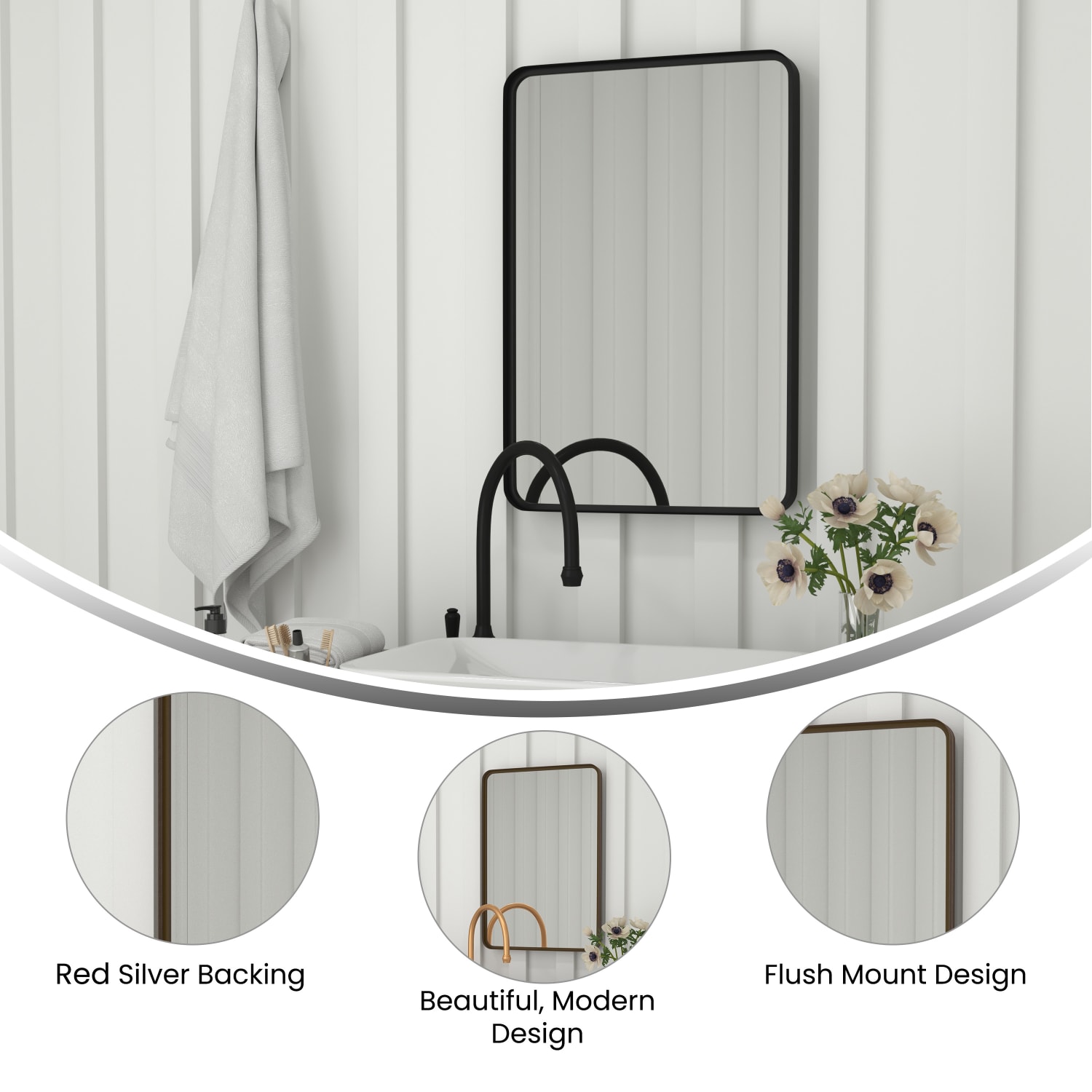 Flash Furniture Janinne Rectangular Decorative Wall Mirror, 30inH x 20inW x 2inD, Brushed Bronze - Image 5