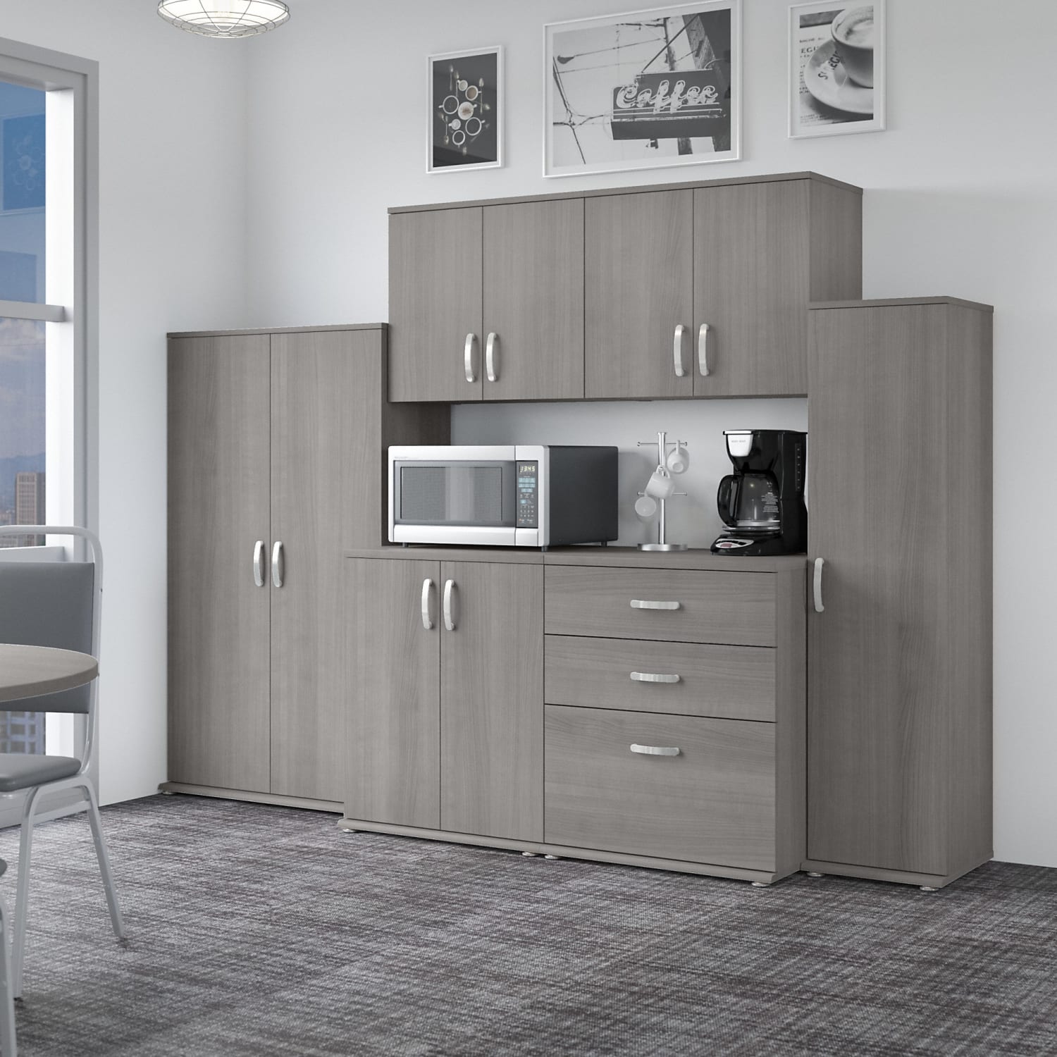 Bush Business Furniture Universal 108inW 6-Piece Modular Storage Set With Floor And Wall Cabinets, Platinum Gray, Standard Delivery - Image 3