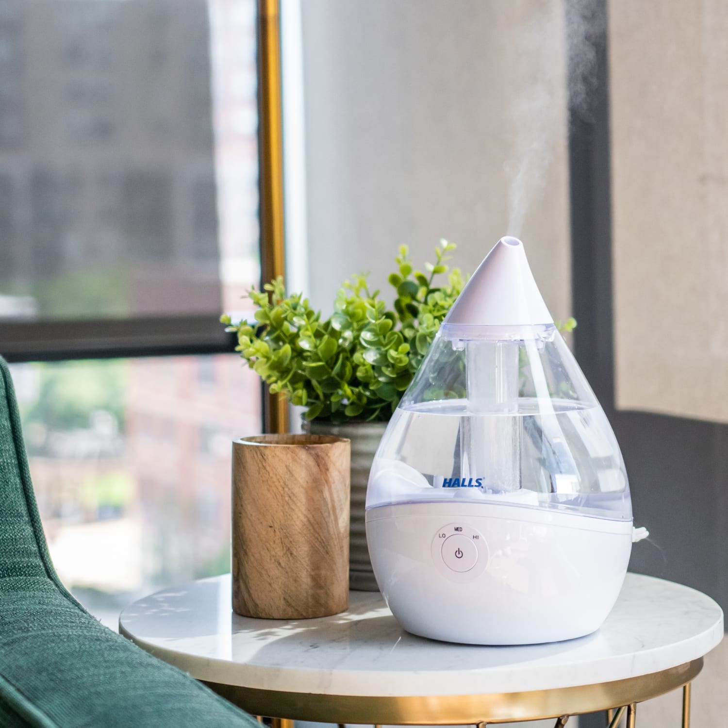 Crane x HALLS Droplet Cool Mist Humidifier, 0.5 Gallon, Clear/White - Image 4