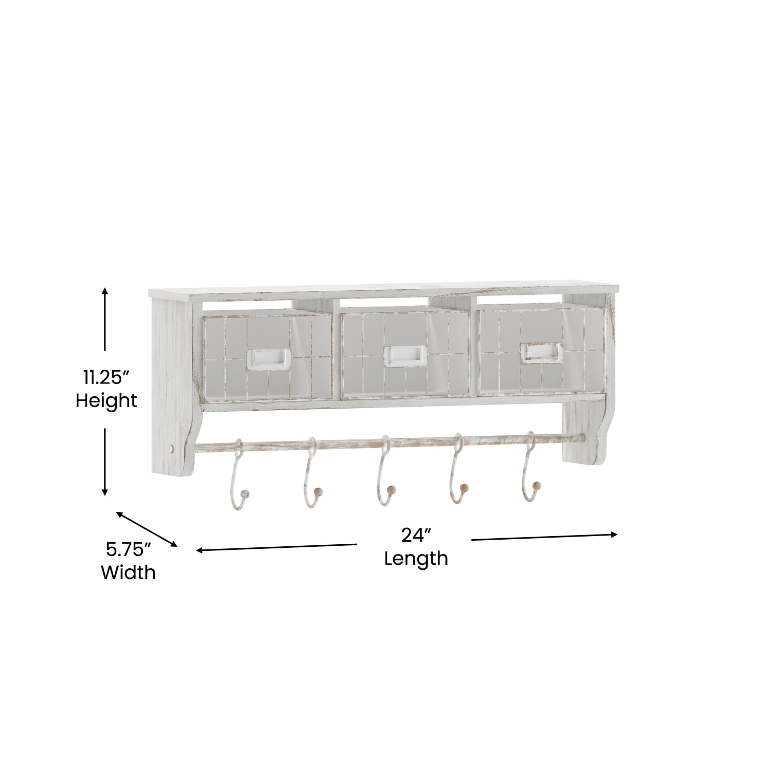 Flash Furniture Daly Wall-Mounted Solid Pine Wood Storage Rack, 9-1/4inH x 23-1/2inW x 5-1/2inD, White Wash - Image 6