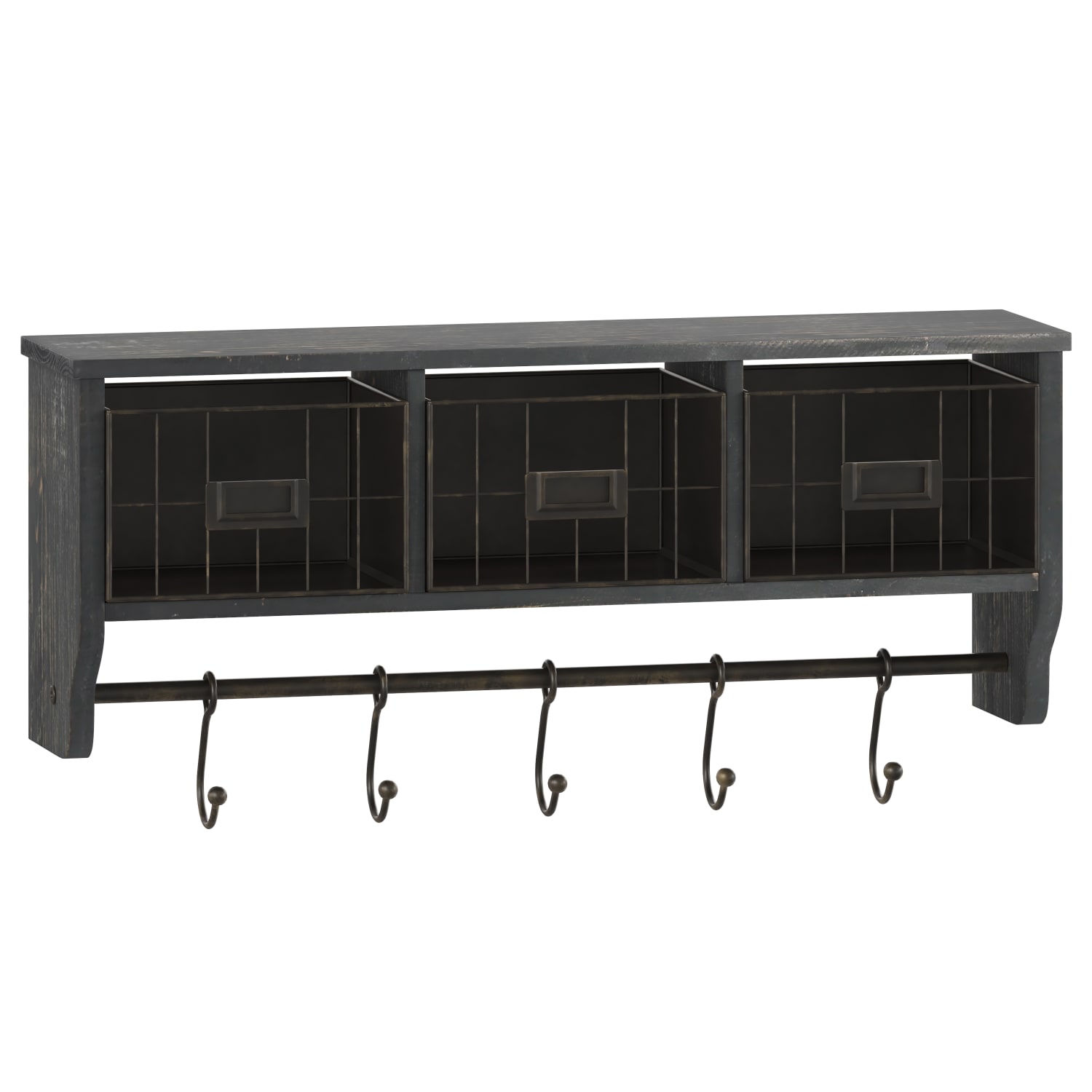 Flash Furniture Daly Wall-Mounted Solid Pine Wood Storage Rack, 9-1/4inH x 23-1/2inW x 5-1/2inD, Black Wash - Image 3