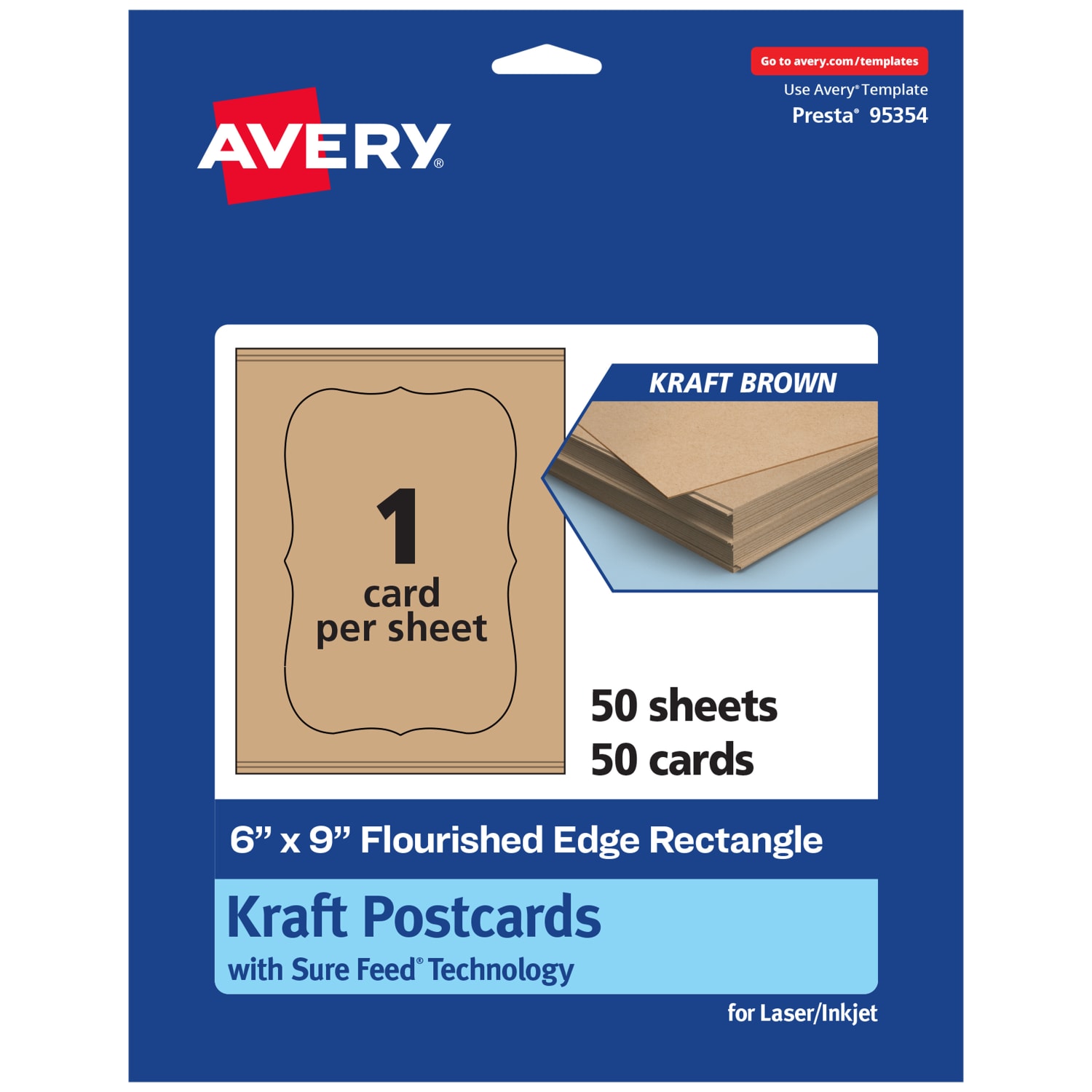 Avery Printable Postcards With Sure Feed Technology, 6in x 9in Rectangle Flourished Edge, Kraft Brown, Pack Of 50 - Image 3