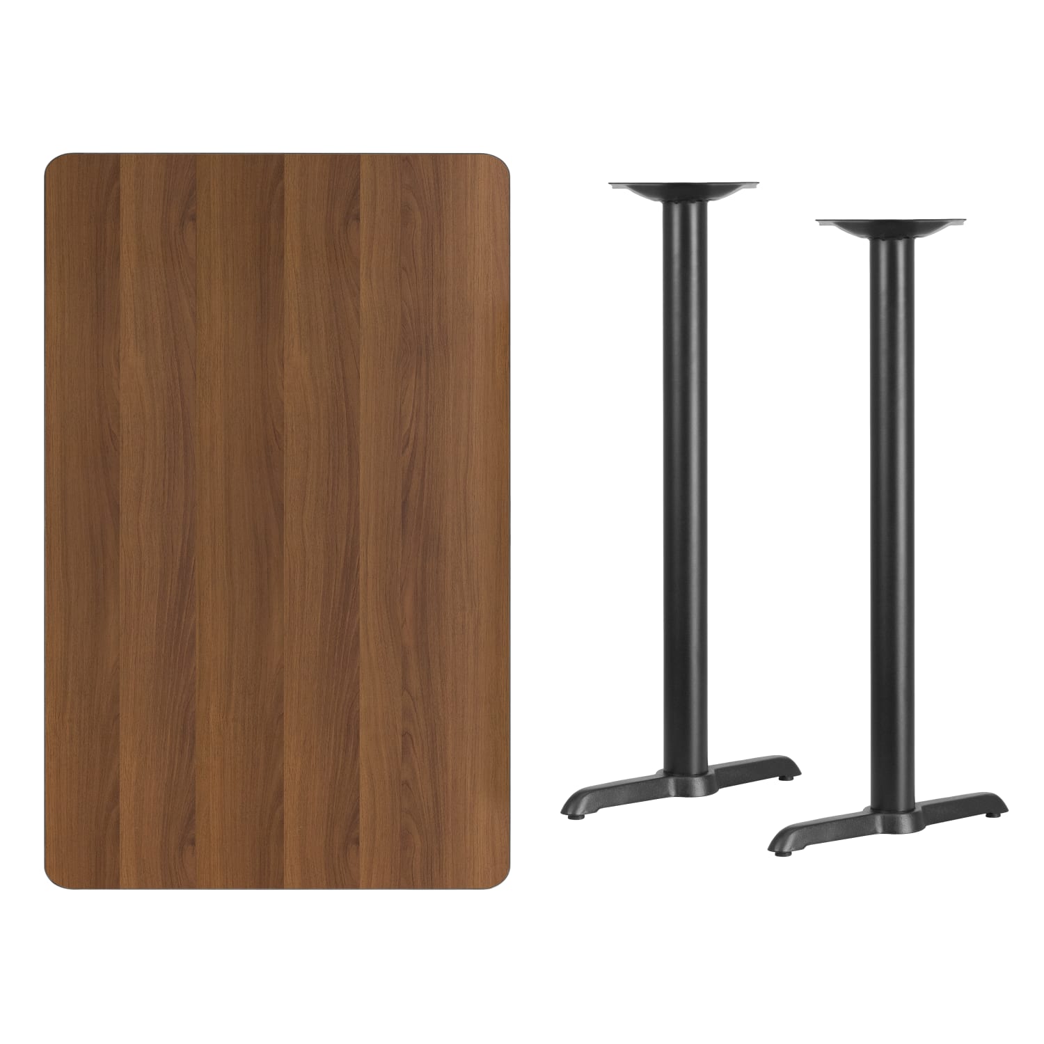 Flash Laminate Rectangular Table Top With Bar-Height Table Bases, Walnut/Black - Image 3
