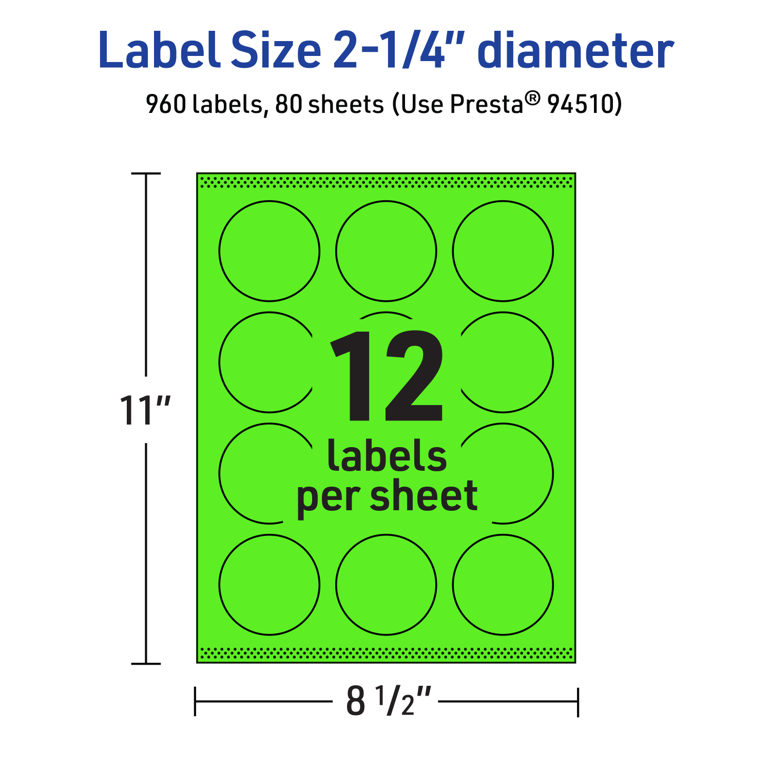 Avery Print-To-The-Edge Labels With Sure Feed Technology, 94510-NGP80, Round, 2-1/4in, Matte Neon Green, Pack of 960 - Image 6