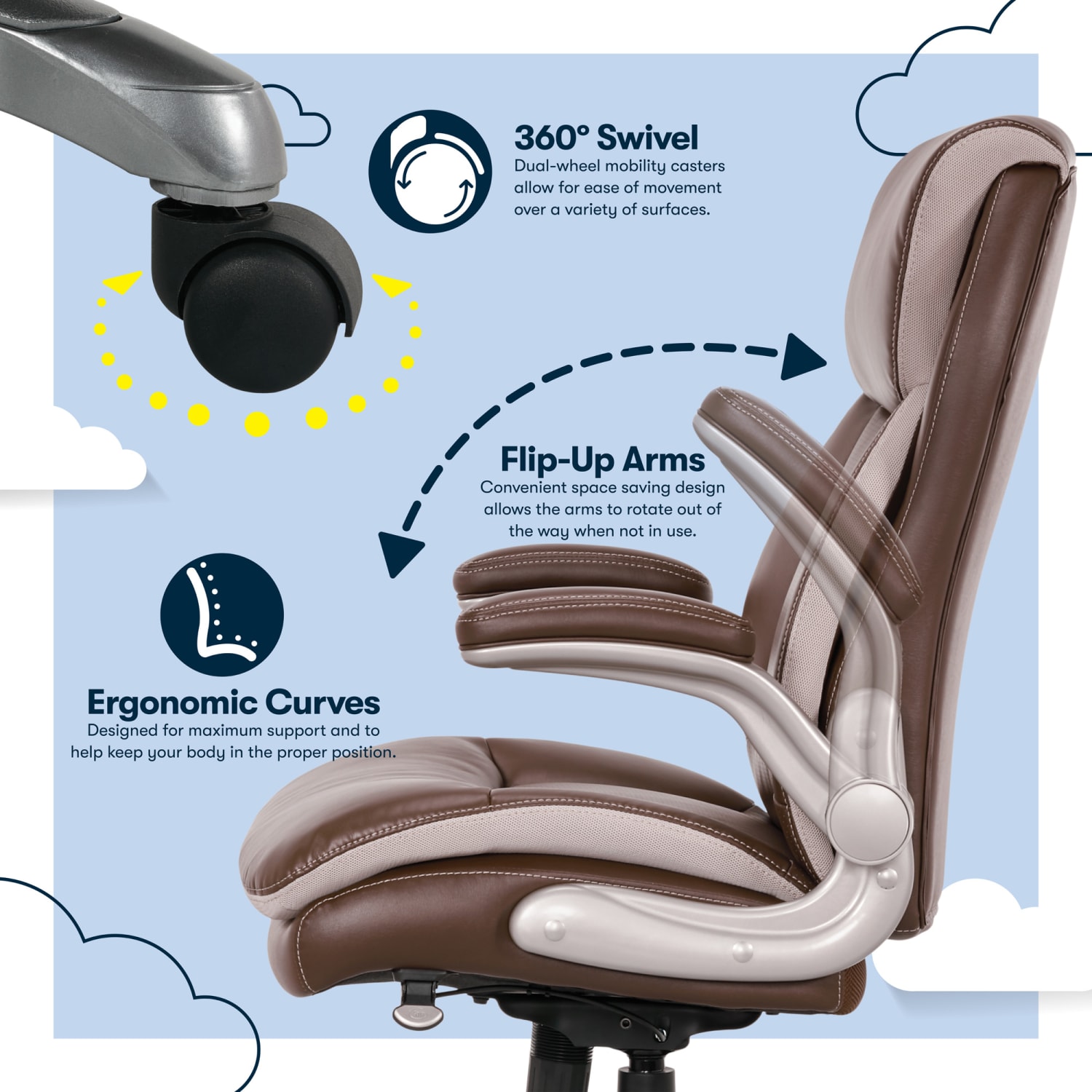 Serta Smart Layers Brinkley Ergonomic Bonded Leather High Back Executive Office Chair BrownSilver PopularChairscom
