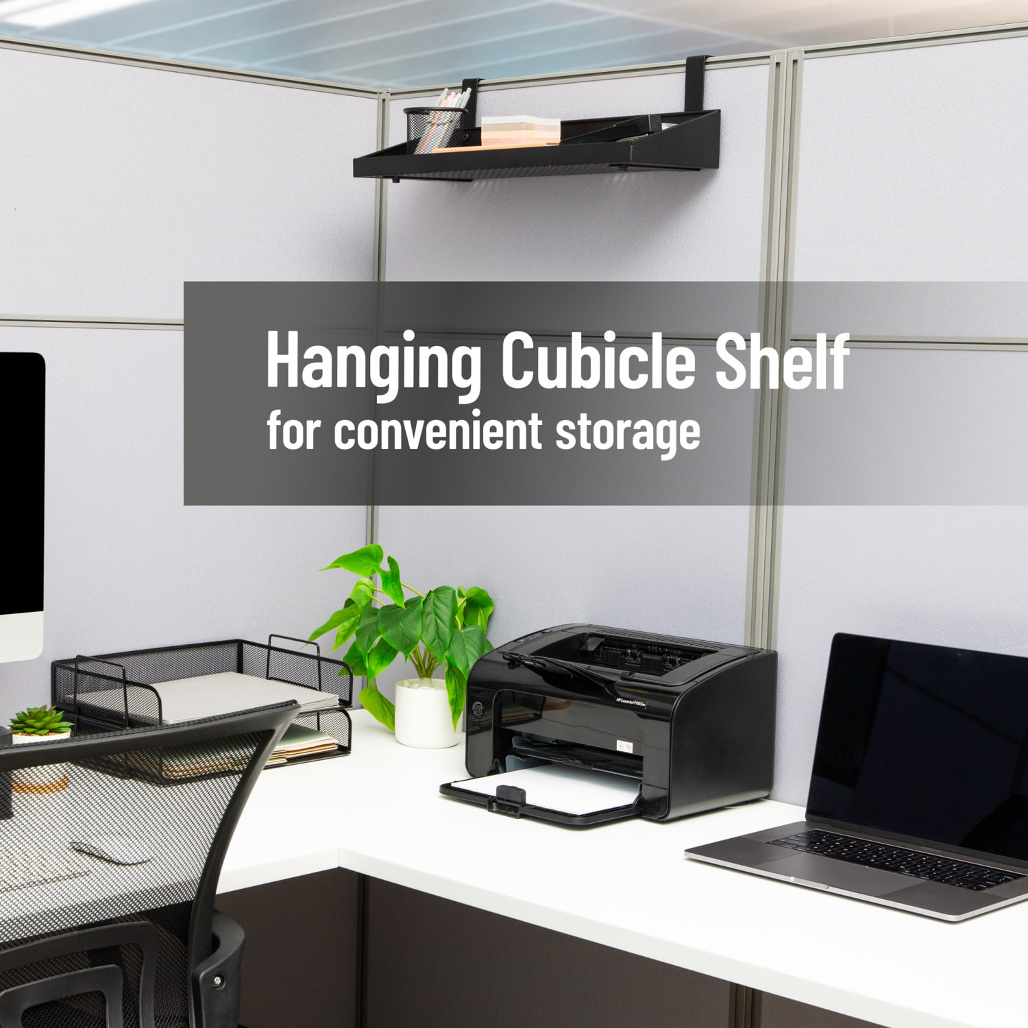 Mind Reader Hanging Cubicle Shelf, 7in x 20-1/4in, Black - Image 3