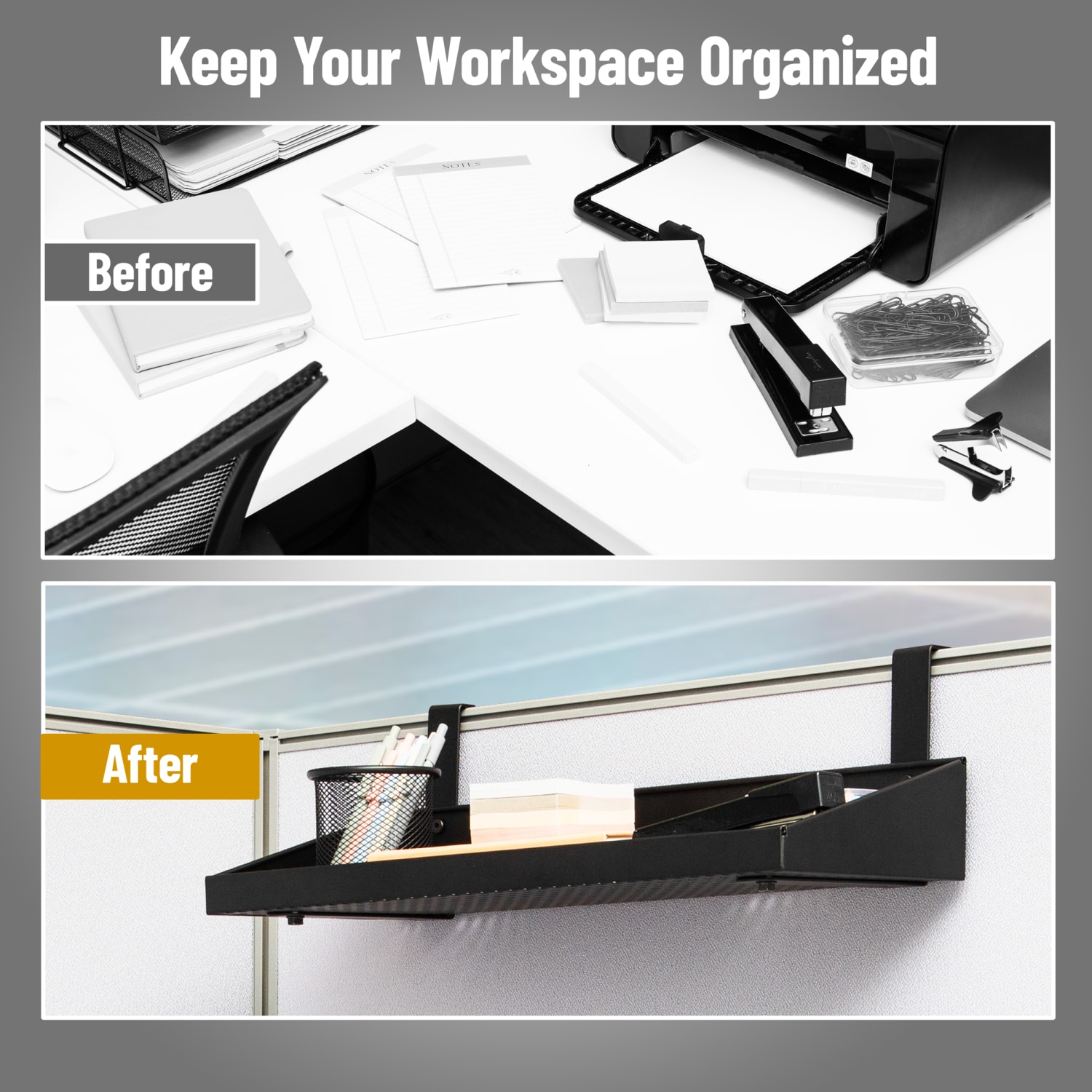 Mind Reader Hanging Cubicle Shelf, 7in x 20-1/4in, Black - Image 6