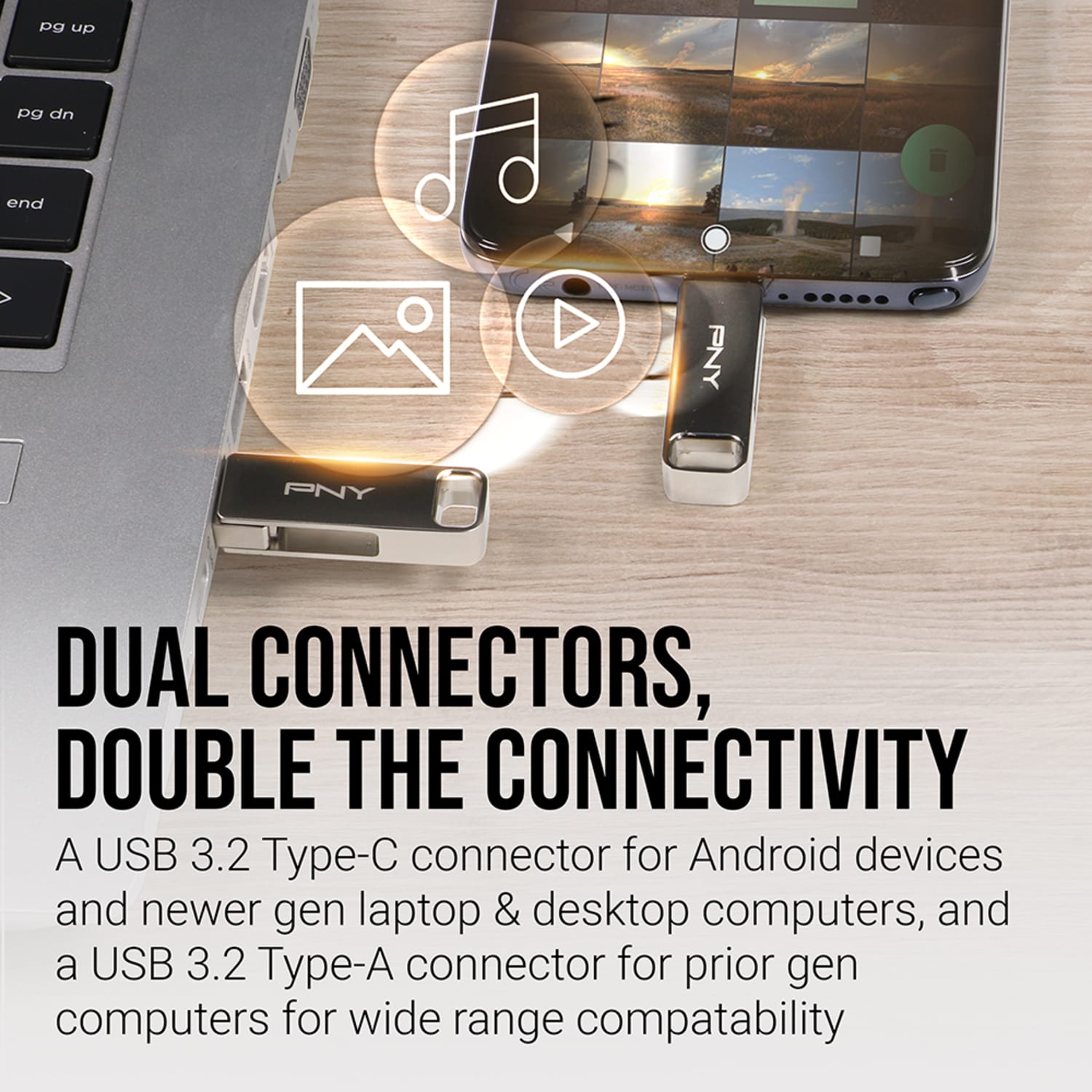 PNY DUO LINK USB 3.2 Type-C Dual Flash Drive, 64GB, Silver - Image 6