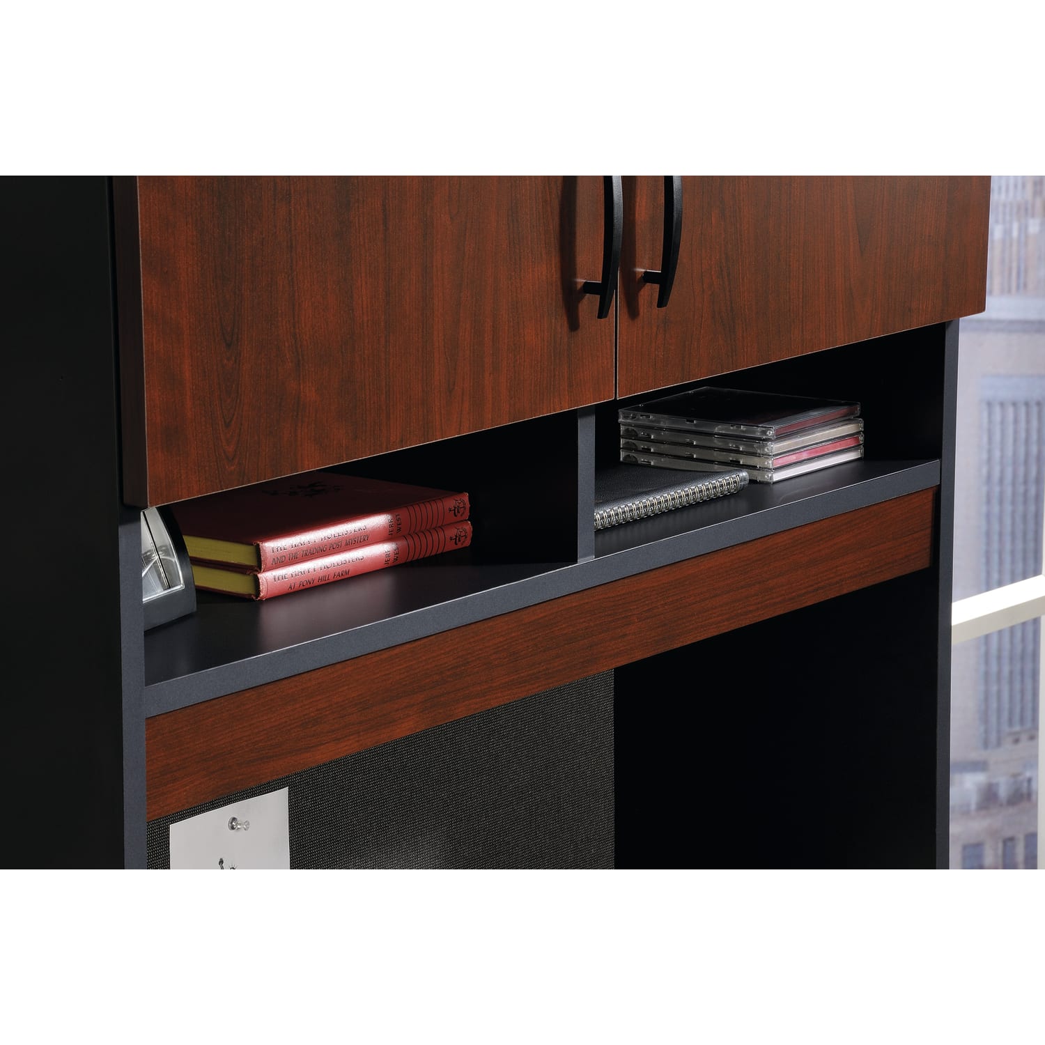 Sauder Via Lateral File Hutch, Classic Cherry/Soft Black - Image 3