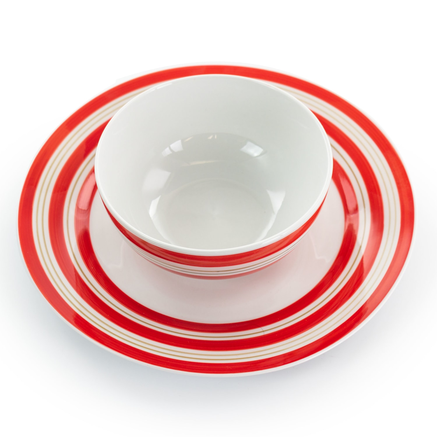 Gibson Home Sunset Stripes 12-Piece Dinnerware Set, Red - Image 6