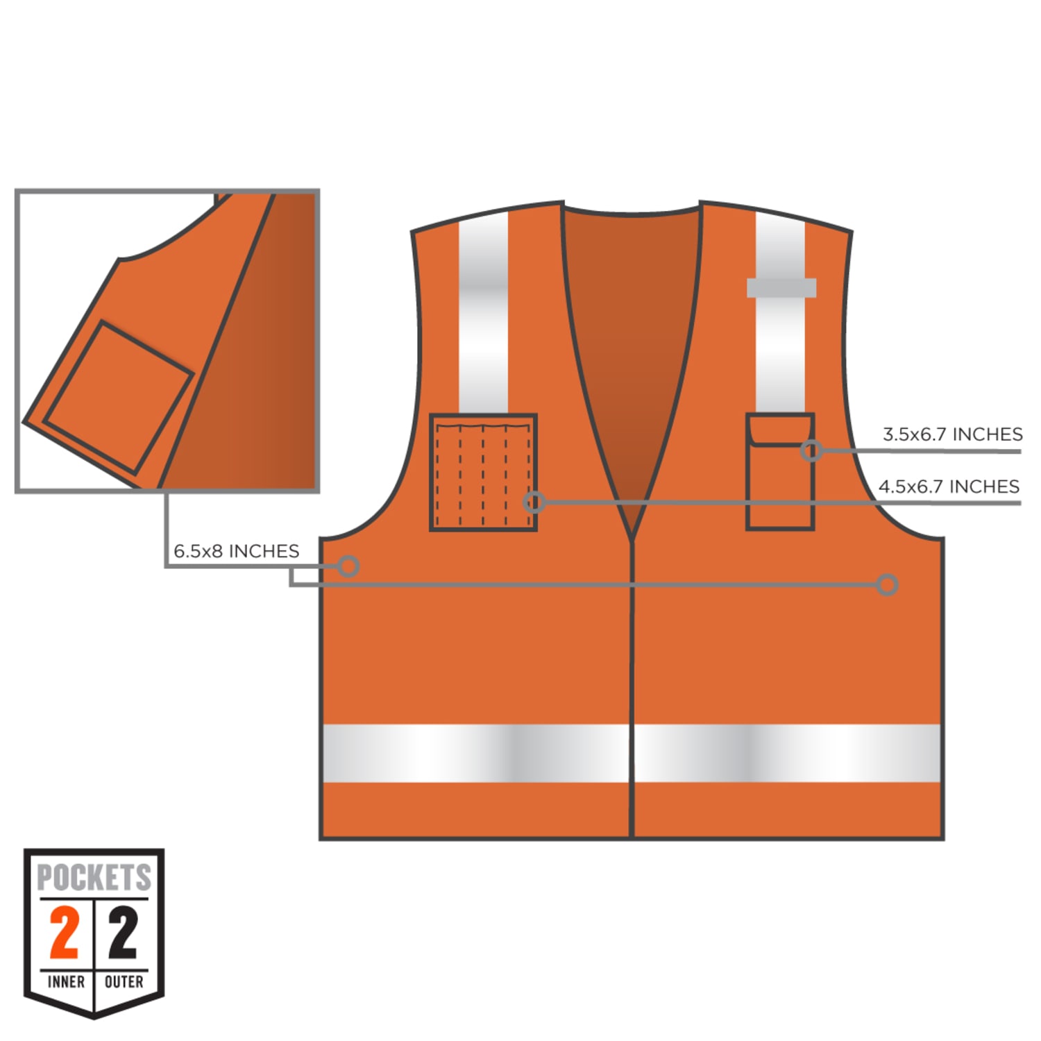 Ergodyne GloWear Surveyors Mesh Hi-Vis Class 2 Safety Vest, 4X, Orange - Image 6