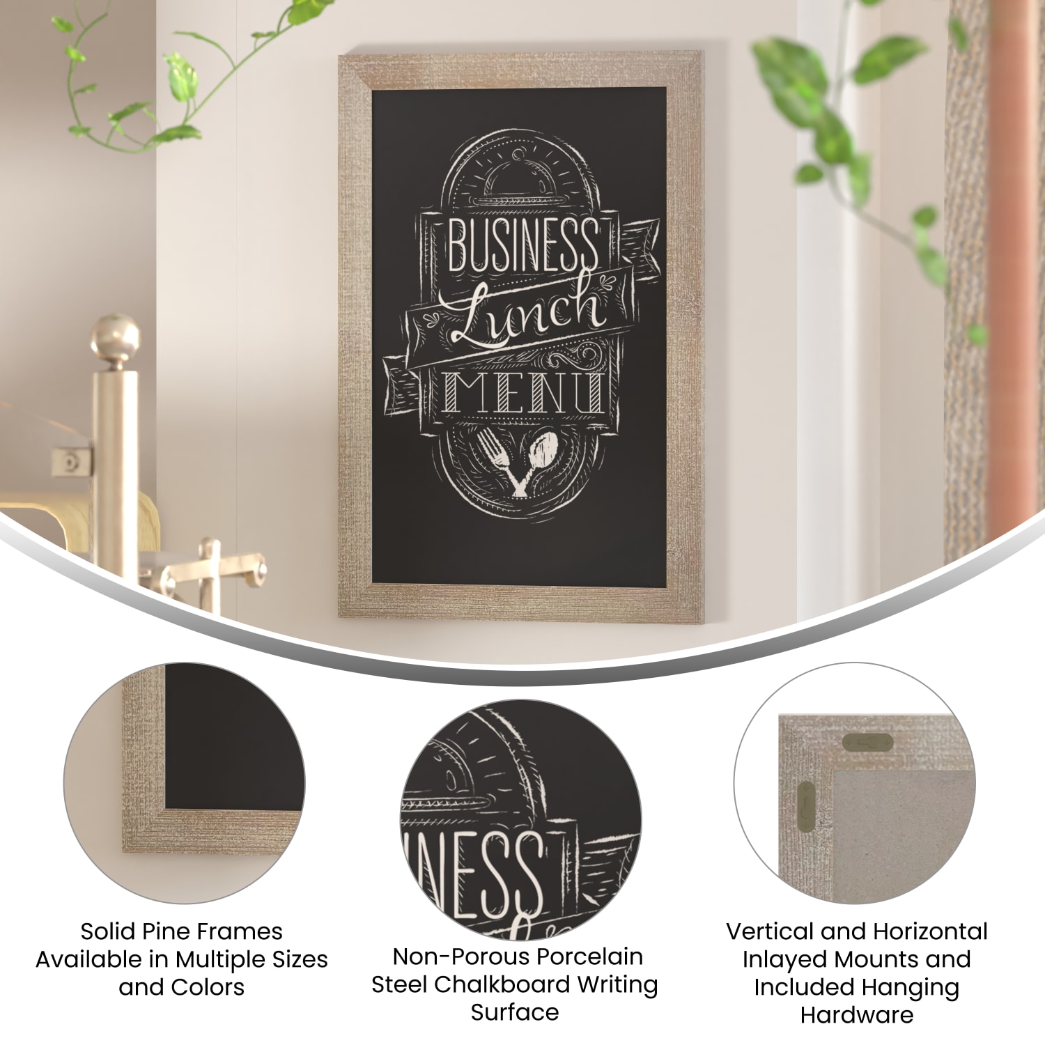 Flash Furniture Canterbury Wall-Mounted Magnetic Chalkboard Sign With Eraser, Porcelain Steel, 30inH x 20inW x 3/4inD, Weathered Brown Frame - Image 5