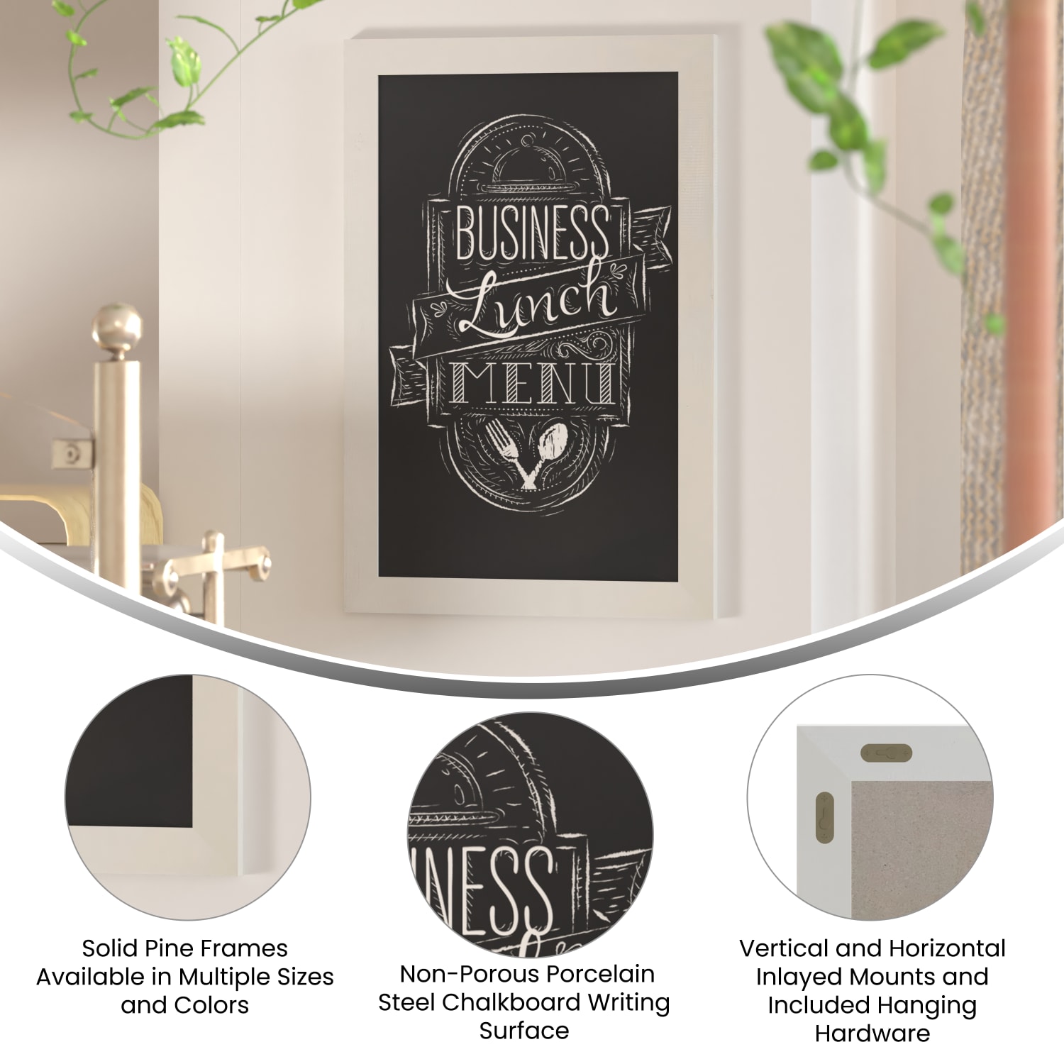 Flash Furniture Canterbury Wall-Mounted Magnetic Chalkboard Sign With Eraser, Porcelain Steel, 30inH x 20inW x 3/4inD, Solid White Frame - Image 5