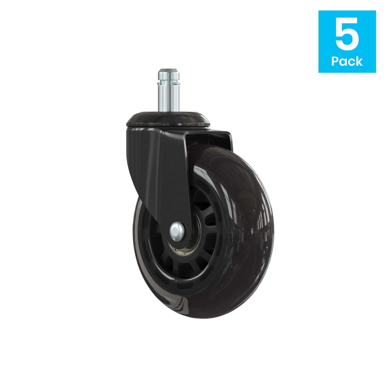 Flash Furniture Non-Marring Polyurethane Replacement Wheels With Ball Bearing Motion for Gaming And Home Office Chairs, Black/Clear, Set Of 5 Wheels - Image 3