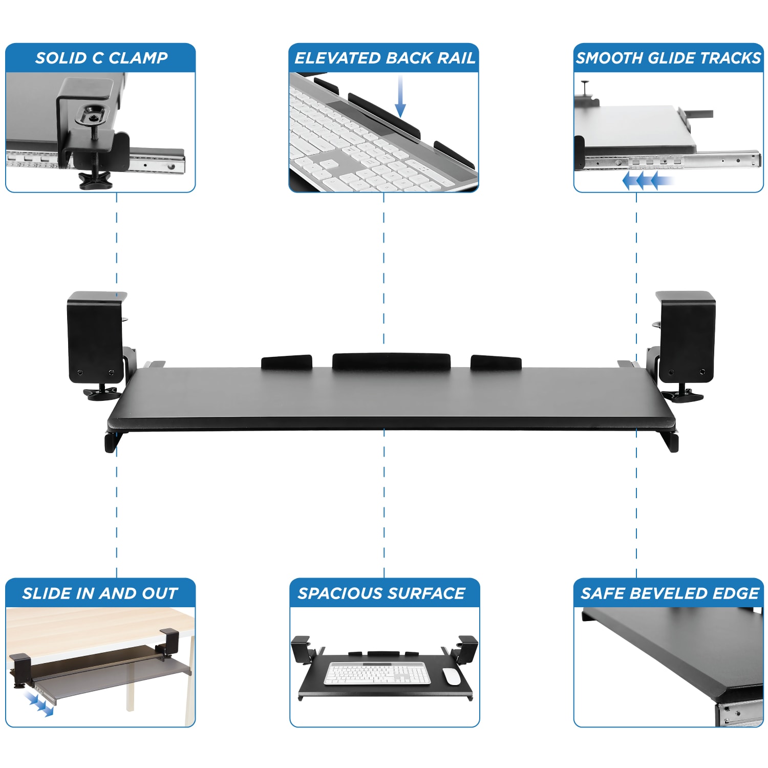 Mount-It! Clamp Keyboard Tray, 12inH x 4inW x 29inD, Black, MI-7143 - Image 3