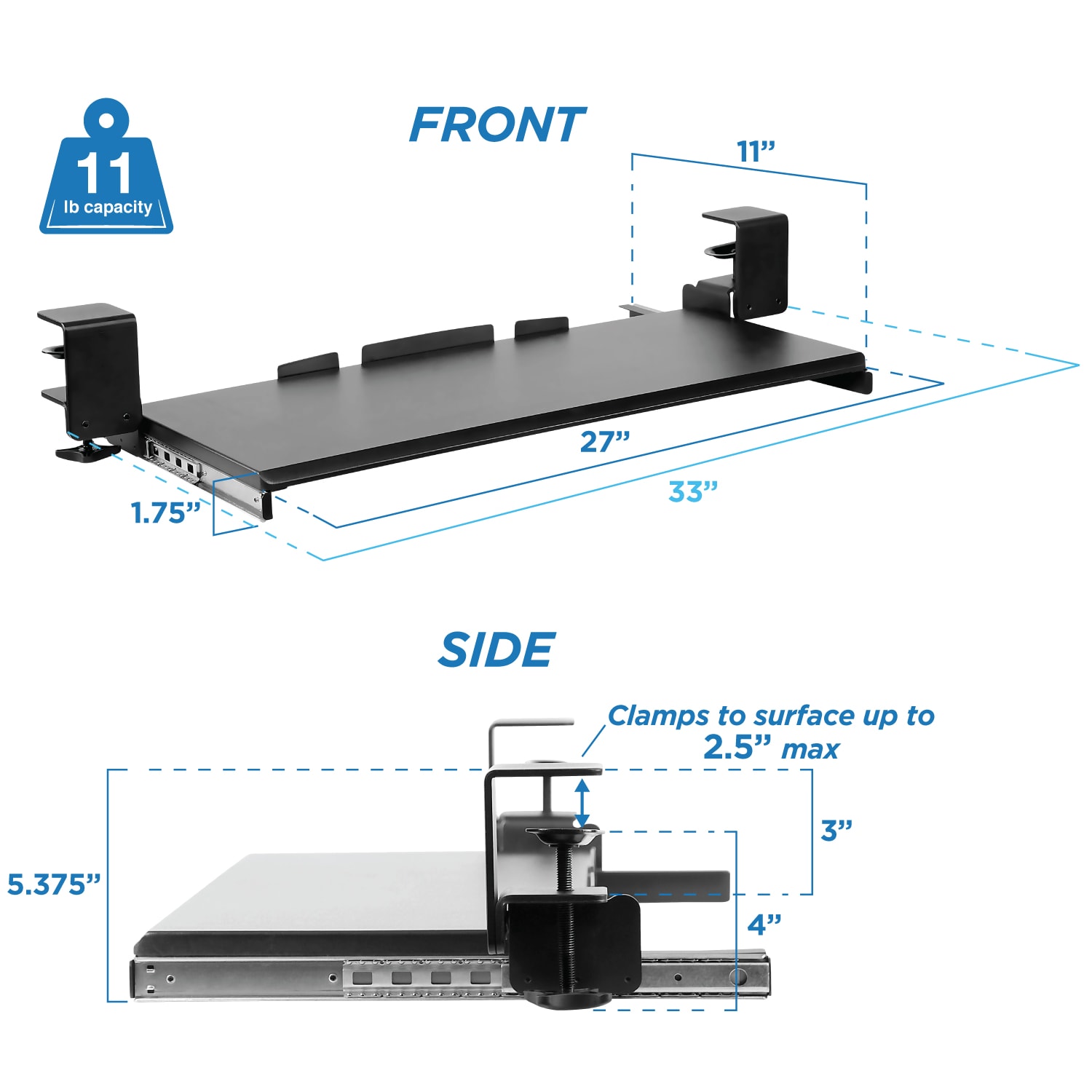 Mount-It! Clamp Keyboard Tray, 12inH x 4inW x 29inD, Black, MI-7143 - Image 4