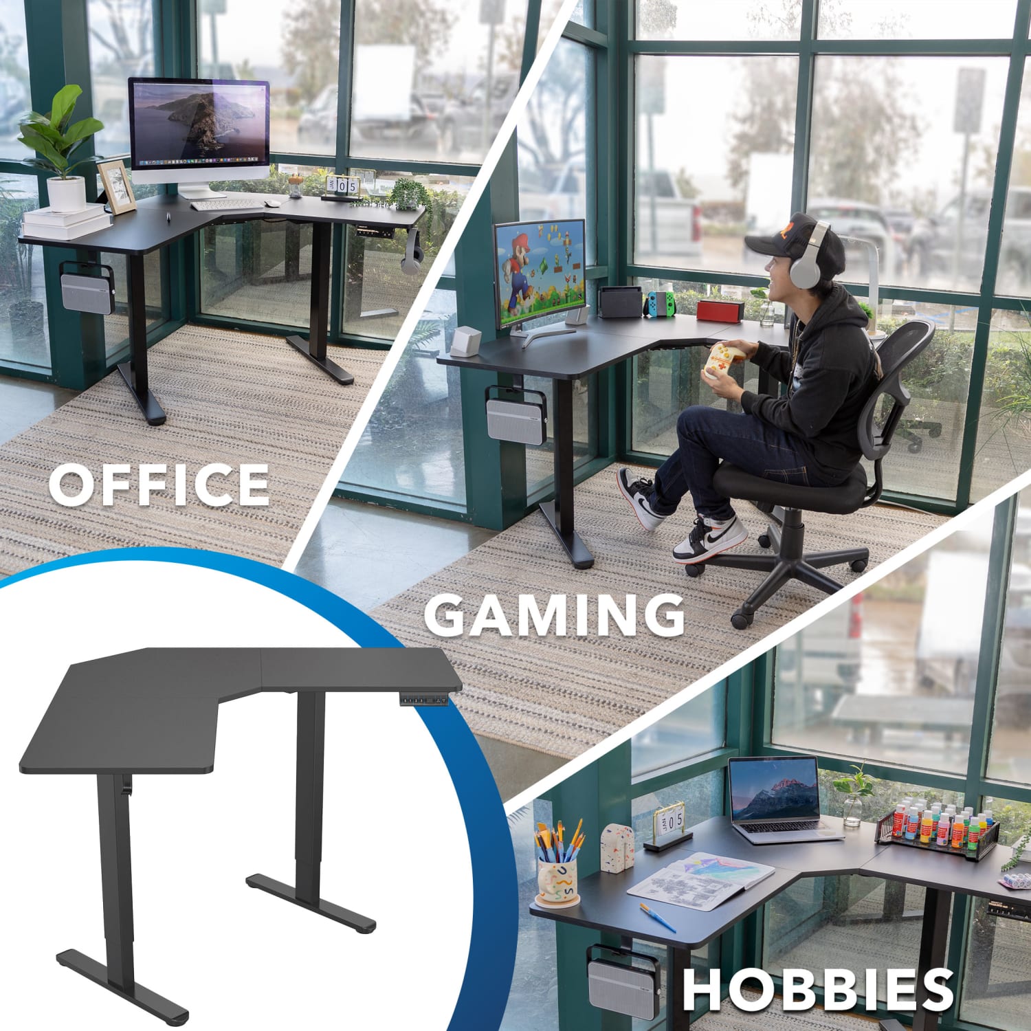 Mount-It! 39inW Height Adjustable Corner Standing Desk, Black - Image 3