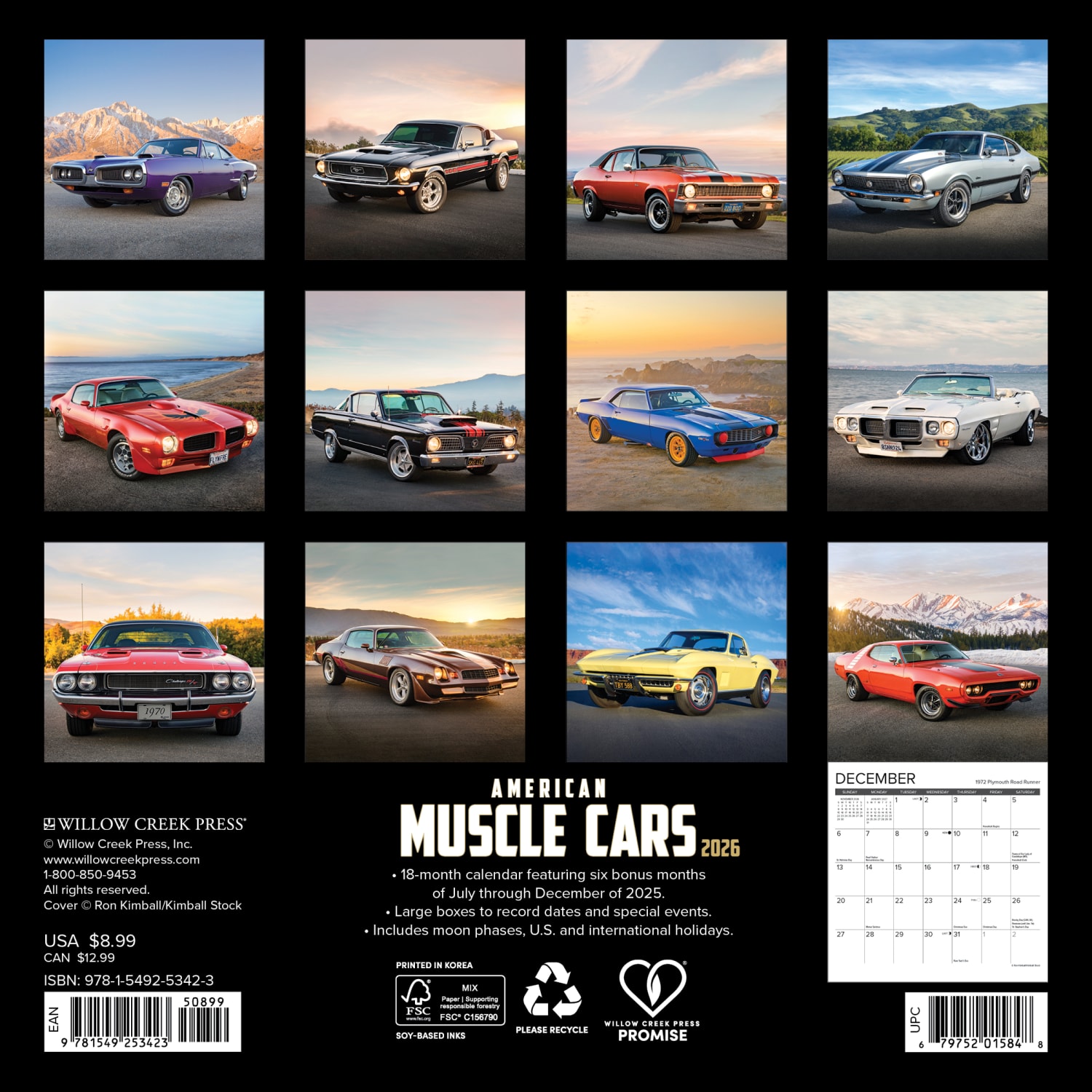 2026 Willow Creek Press Monthly Mini Wall Calendar, 7in x 7in, American Muscle Cars, January To December, 53423 - Image 5