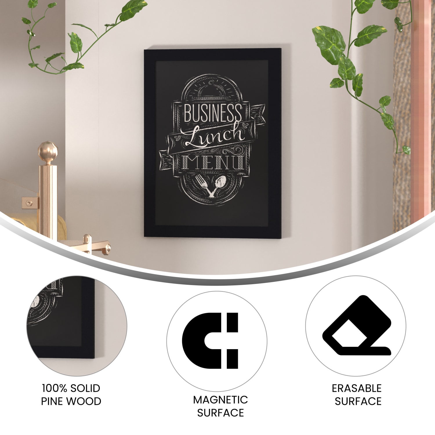 Flash Furniture Canterbury Wall Mount Magnetic Chalkboard Sign, 18in x 24in, Black - Image 5