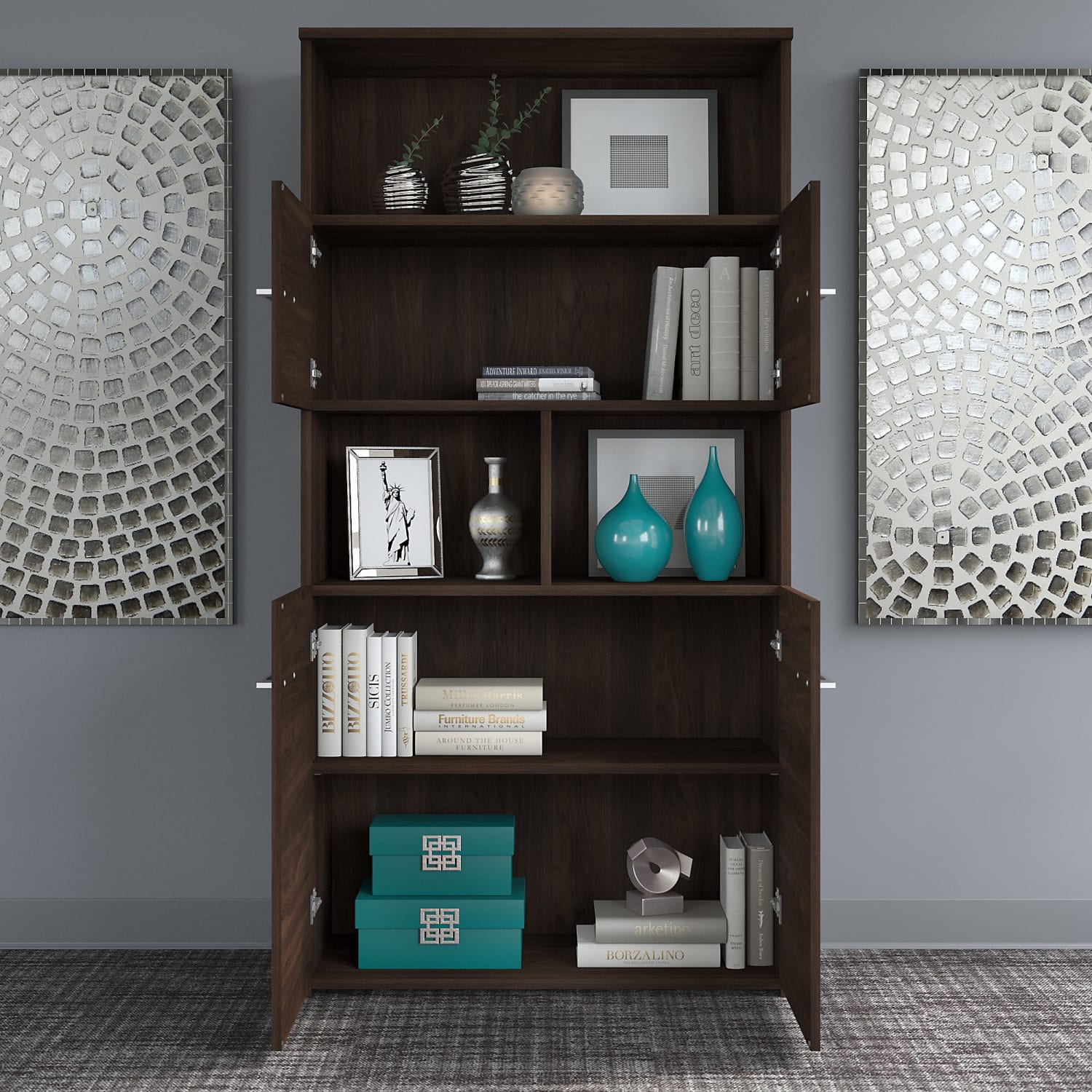 Bush Business Furniture Office 500 Electric Height-Adjustable Standing Desk With Storage And Bookcase, 72inW, Black Walnut, Standard Delivery - Image 6